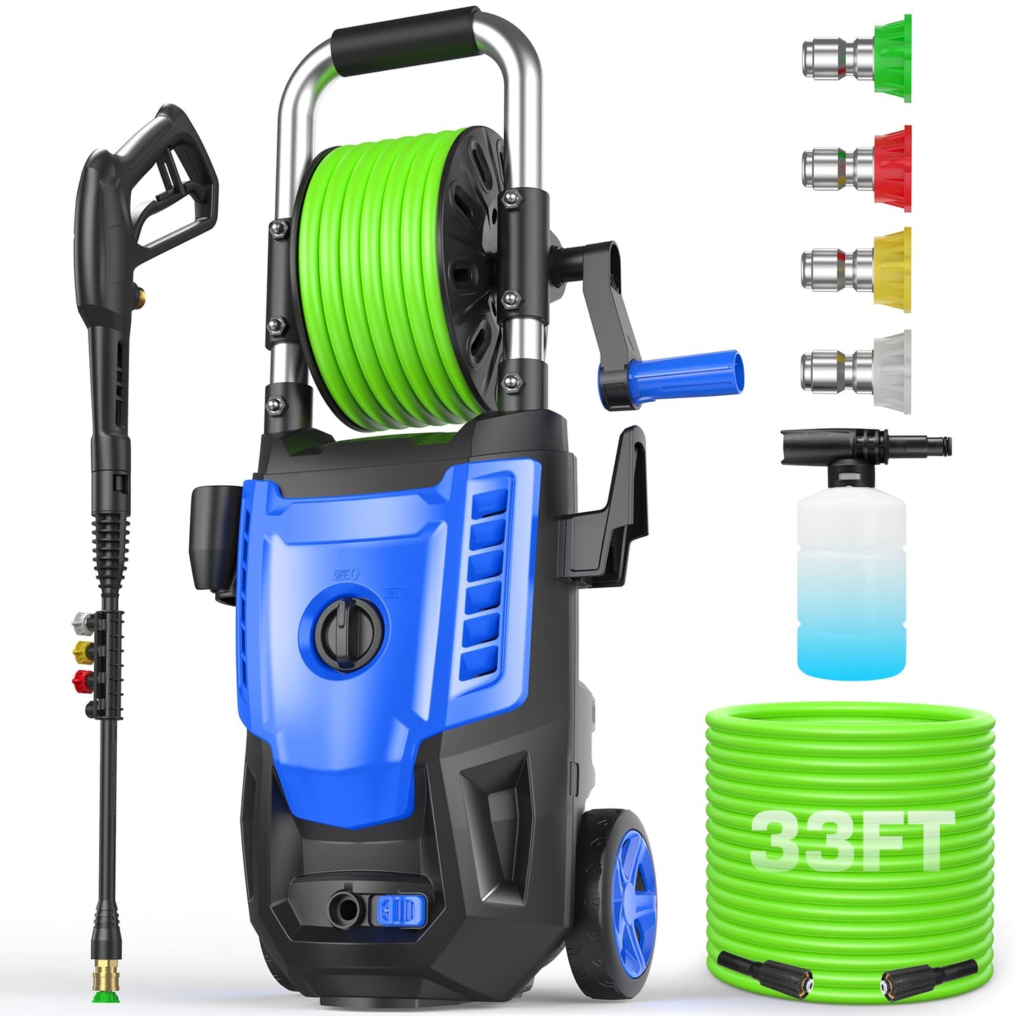 4800 PSI Pressure Cleaner- 4.0 GPM High Power Cleaner with 33FT Hose Reel, 4 Spray Tips and Soap Bottle for Car Washing, Fence Cleaning, Patio Maintenance（Upgraded）(Blue)