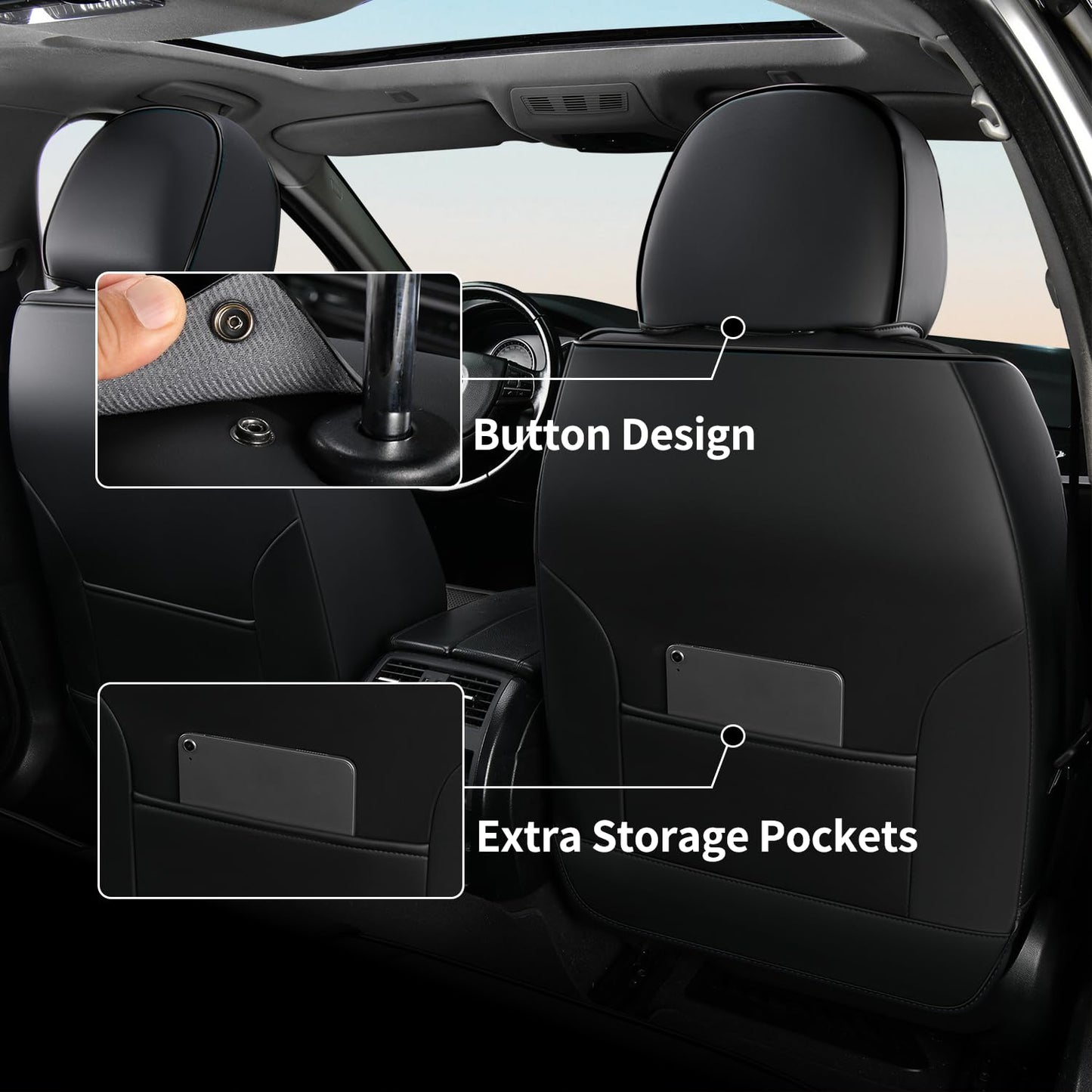 FLORICH 2pcs Car Seat Covers Front Set, Black Car Seat Cover, Breathable Premium Leather Seat Covers, Automotive Vehicle Seat Covers for Cars Trucks Vans SUVs Sedans (2 Packs, Black)