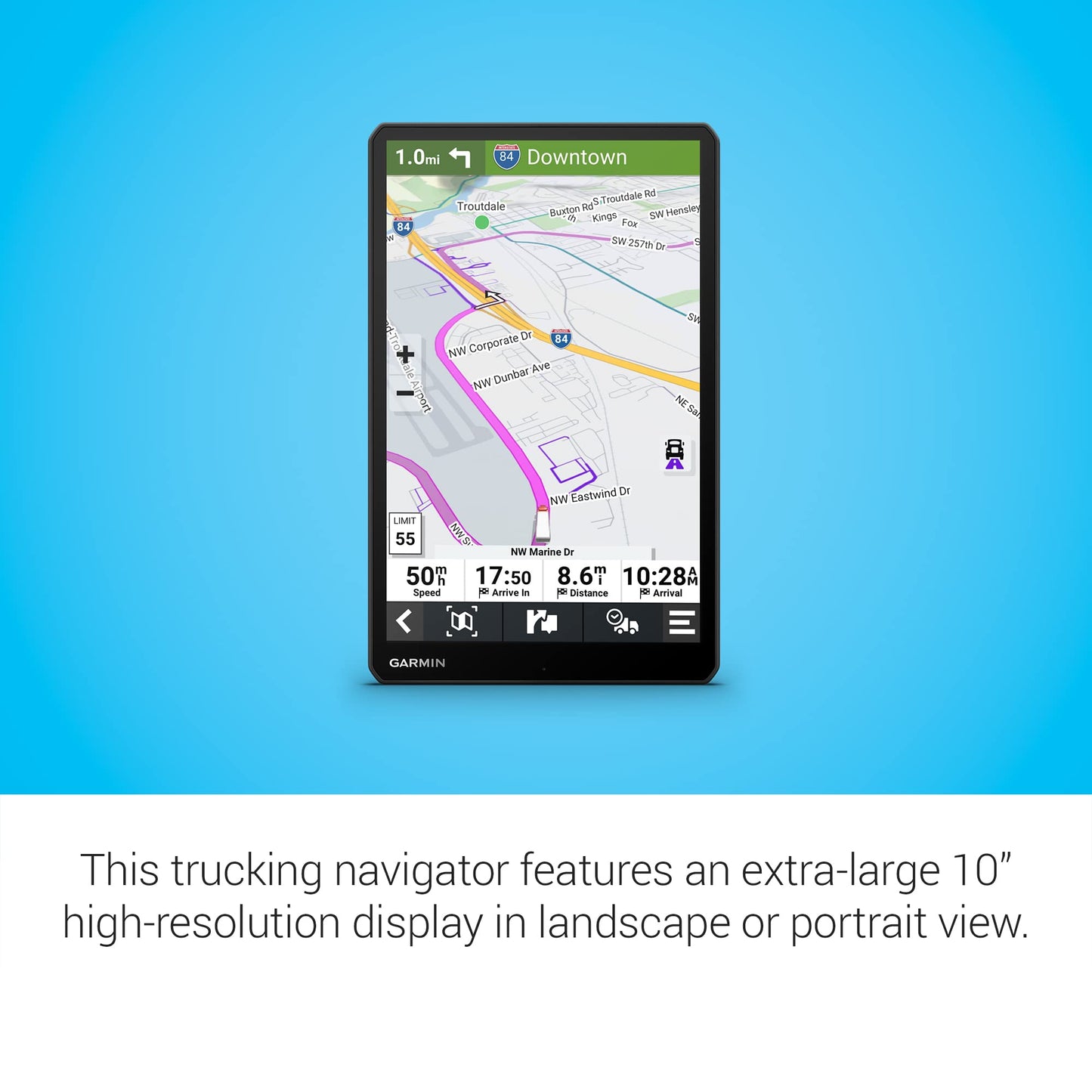 Garmin dēzl OTR1010, Extra-Large, Easy-to-Read 10” GPS Truck Navigator, Custom Truck Routing, High-Resolution Birdseye Satellite Imagery, Directory of Truck & Trailer Services