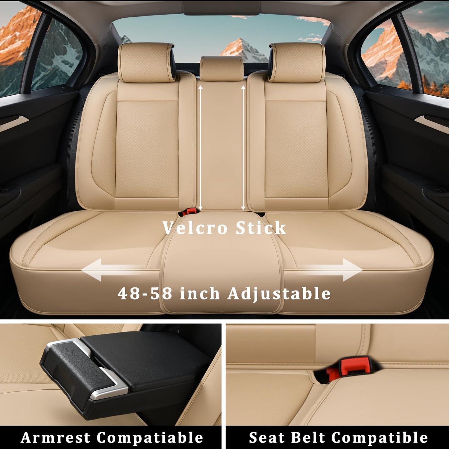 Aupaver Leather Seat Covers Full Set, Waterproof Seat Cover for Cars 5 Seats, Luxury Leatherette Car Seat Cushion, Front and Rear Protectors Automotive Seat Covers for Sedan SUV Pick-up Truck, Beige