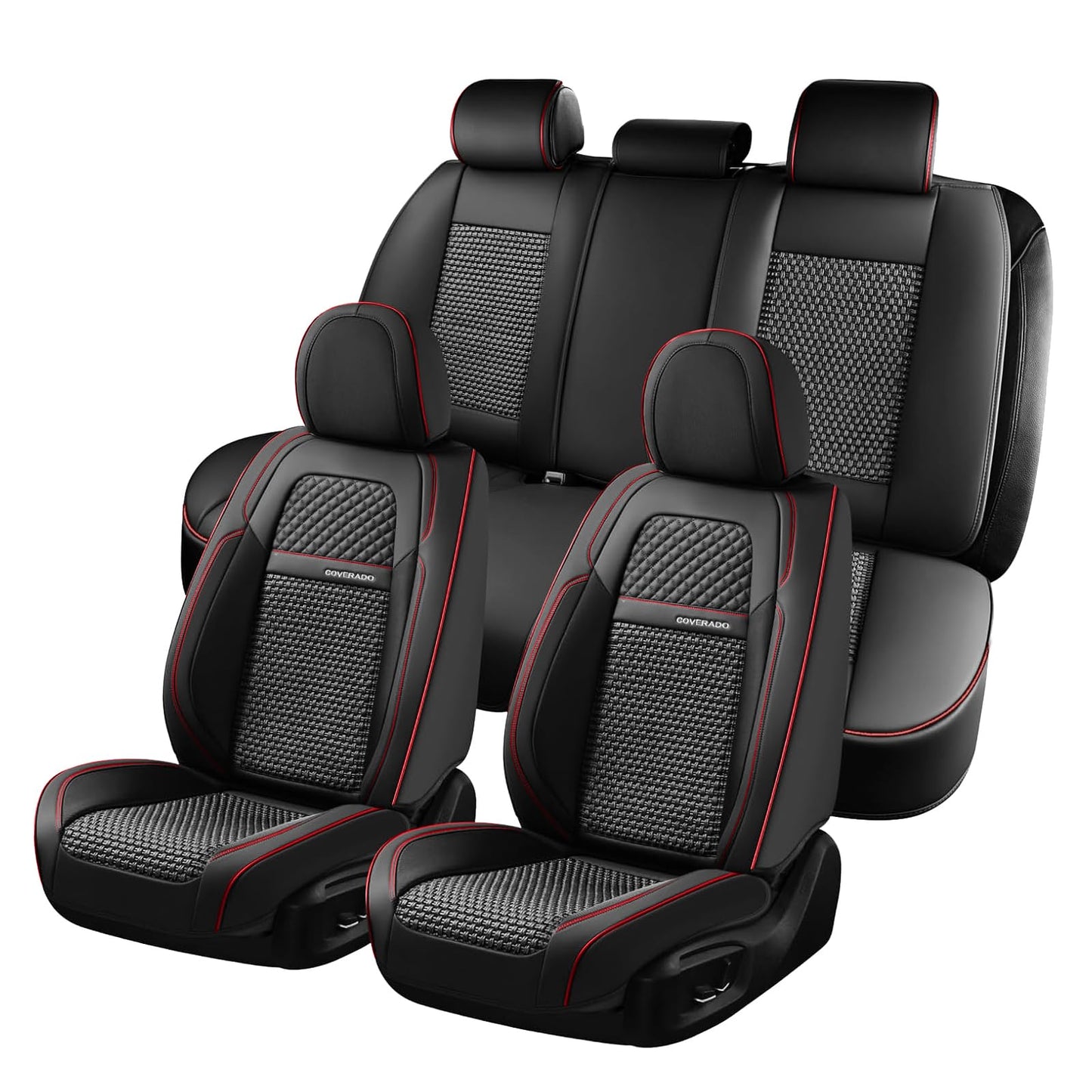 Coverado Car Seat Covers Full Set, Nappa Leather Black Seat Covers for Cars, Waterproof Car Seat Protector, Front and Back Seats Universal Fit for Most Vehicles