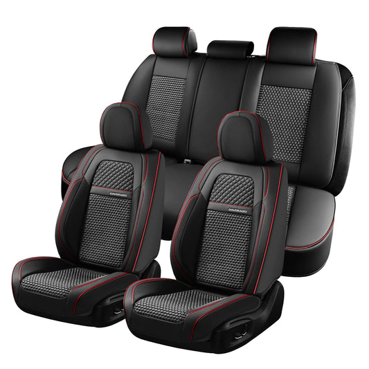 Coverado Car Seat Covers Full Set, Nappa Leather Black Seat Covers for Cars, Waterproof Car Seat Protector, Front and Back Seats Universal Fit for Most Vehicles