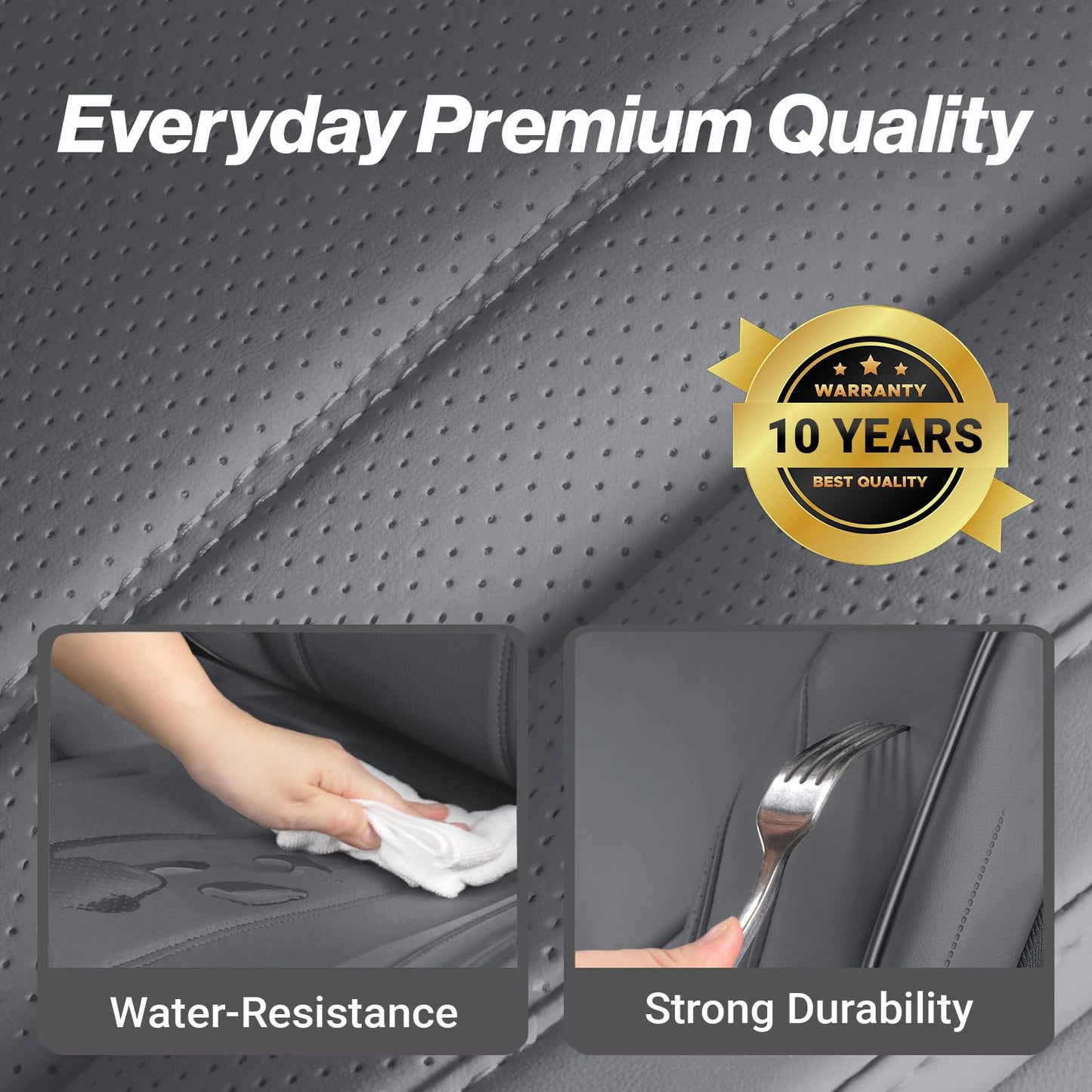 Coverland Custom Car Seat Covers Compatible with Tacoma, F150, F250, F350, Ram 1500, Silverado 1500 - Premium Fax Leather Non-Slip Waterproof Interior Front Seat-Dark Gray [See Size Chart-Size A10]