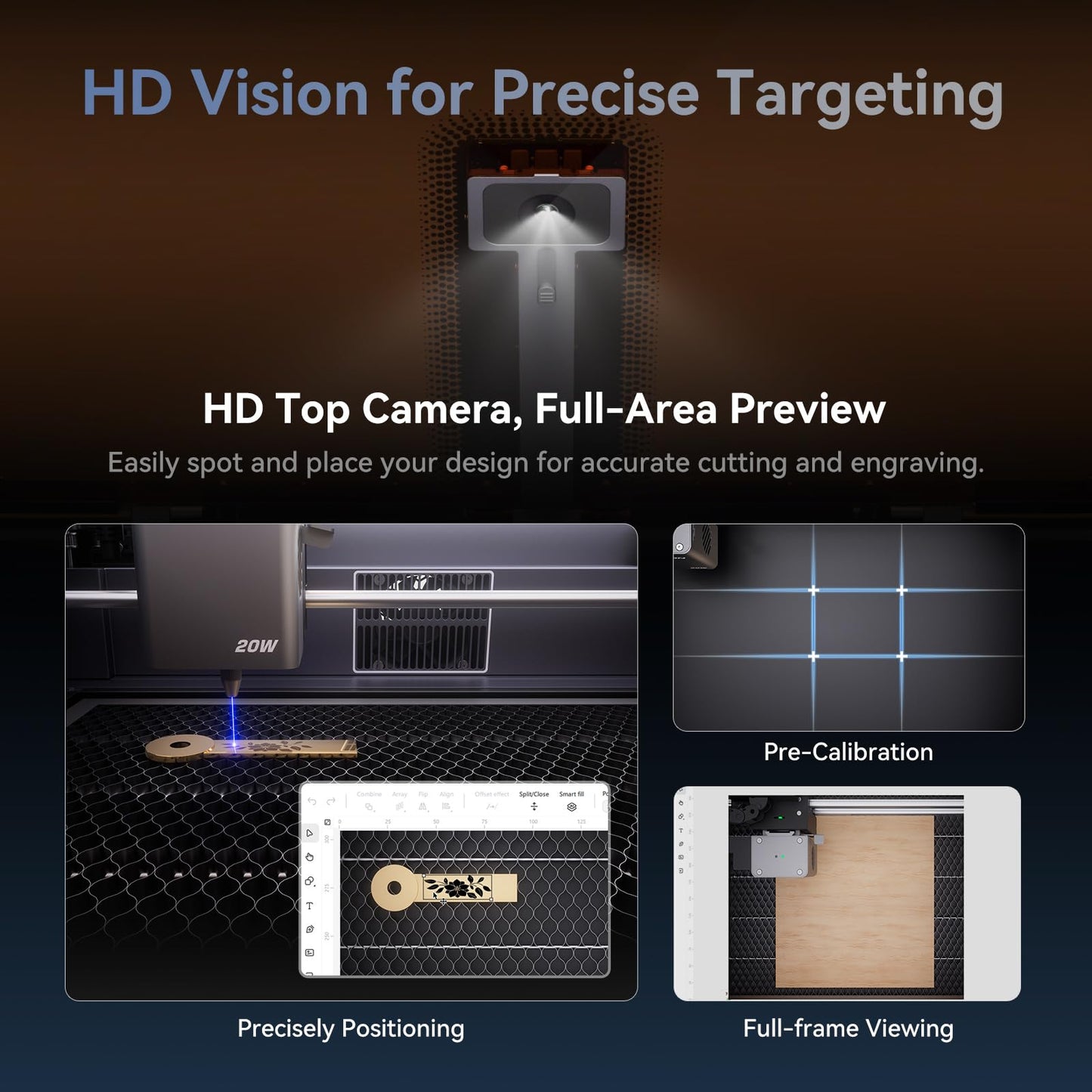 Creality Falcon A1 Pro 20W Laser Engraver, 180W Enclosed Laser Cutter and Engraver Machine with Air Assist, HD Smart Camera for Auto Focus, APP Control, Touch Screen, Ideal for Wood & Metal