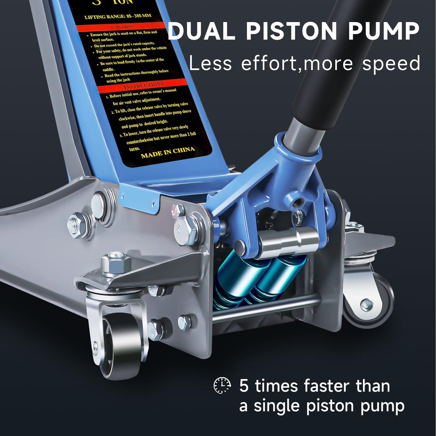 LARBANKE 3 Ton Floor Jack with Dual Pistons Quick Lift Pump,6600 LBS Low Profile Carbon Steel Floor Jack,Lifting Range 2.87"-19.69",for Sport Utility Vehicle,Blue