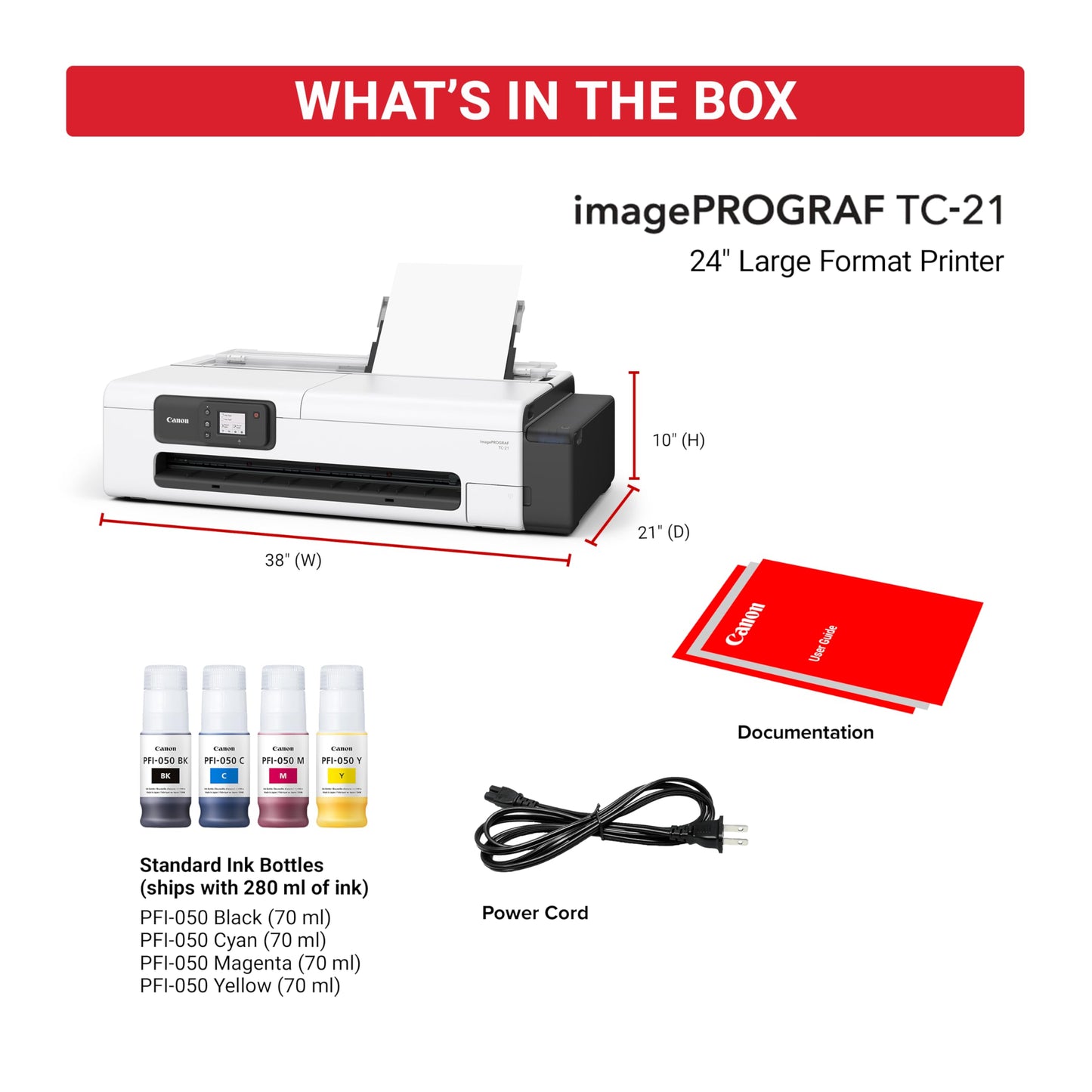 Canon imagePROGRAF TC-21 24" - Large Format Printer, Poster & Plotter Printer, Automatic Roll & Cut Sheet Paper Feeder, Includes 280 ml of Ink, White