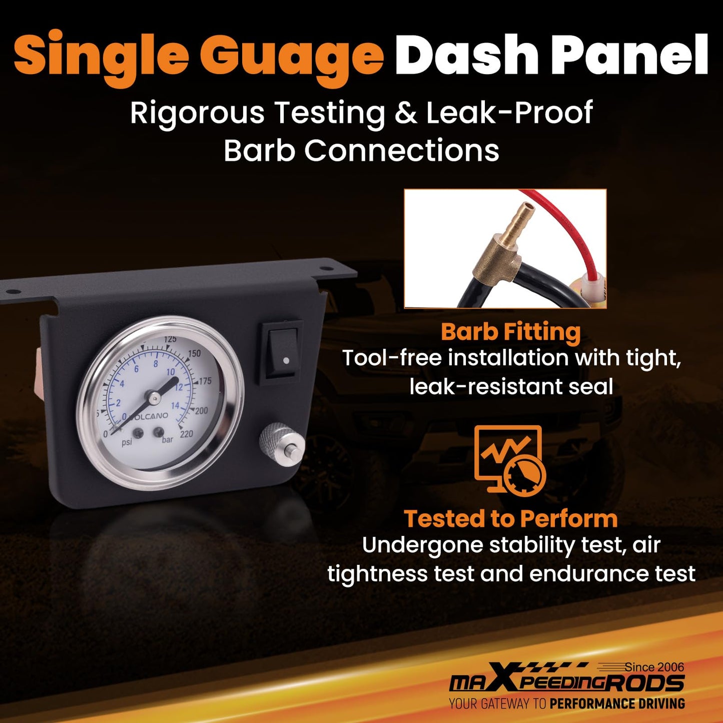 maXpeedingrods On Board Air Compressor System Up to 120 PSI Air Spring Compressor Kit with Analog Gauge Air Line T Fittings Single Path System for Trucks Vans