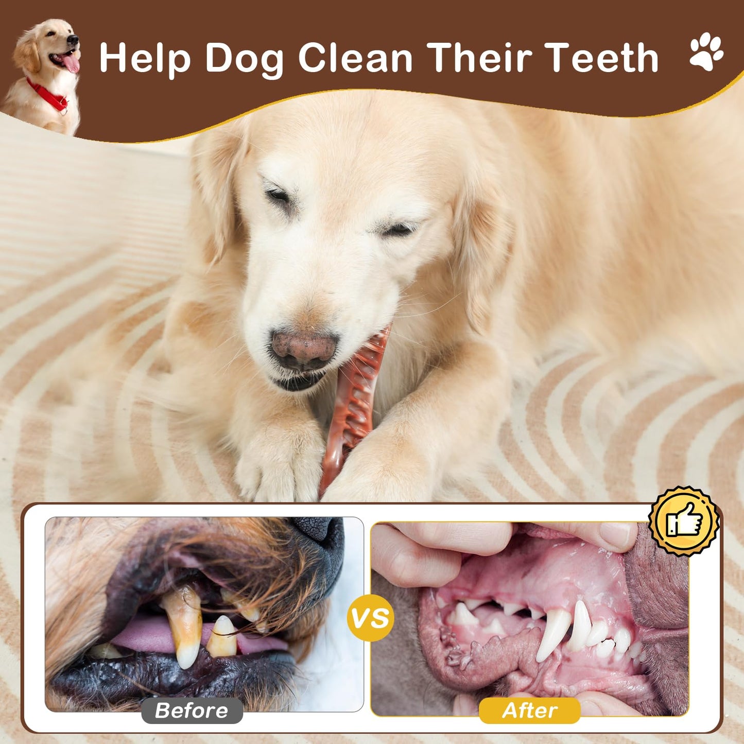 NOUGAT Indestructible Dog Toys - 3 Pack Tough Nylon Bacon Flavor Chew Toys for Large, Medium & Small Breeds