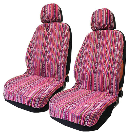 TAGMORE Pink Car Seat Cover Hippie Boho 4PCS Cute Western Accesories for Women Girls' GIF, Automotive Interior Covers Stripe Multi-Color Breathable, Universal fit for Sedan, Vans, Trucks, SUV