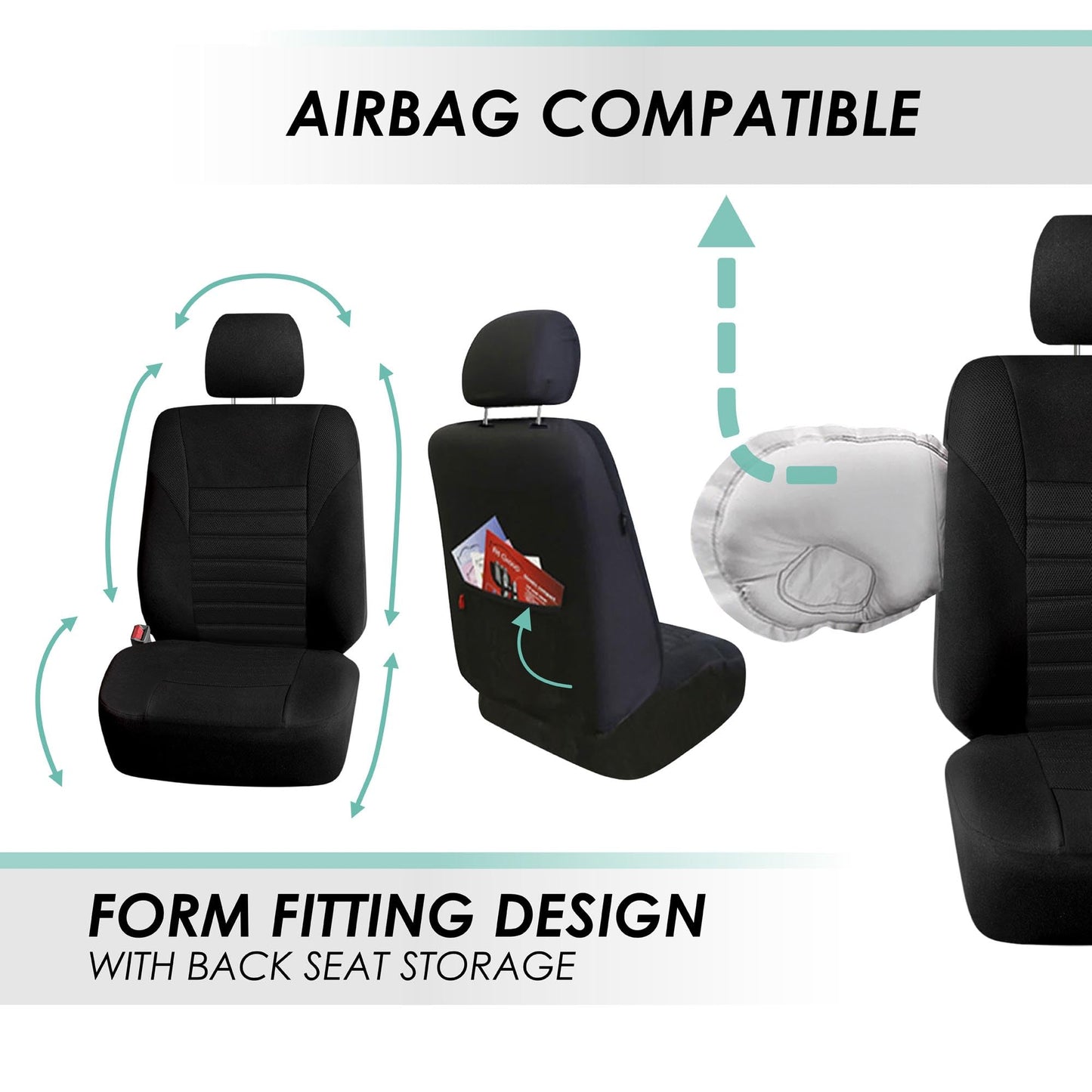 FH Group Car Seat Covers Front Set Premium 3D Air Mesh - Low Back Car Seats with Removable Headrest,Universal Fit,Automotive Seat Cover,Airbag Compatible Car Seat Cover for SUV,Sedan,Van Black