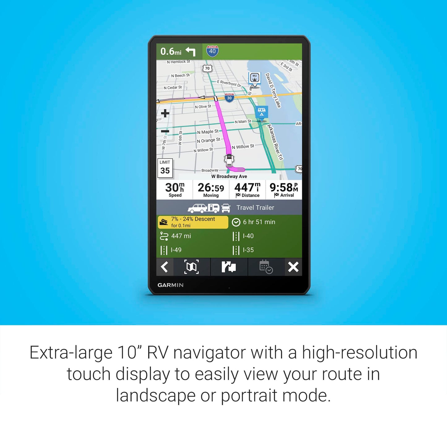 Garmin RV 1095, Extra-Large, Easy-to-Read 10” GPS RV Navigator, Custom RV Routing, Directory of RV Parks & Services, Landscape & Portrait View (Renewed)