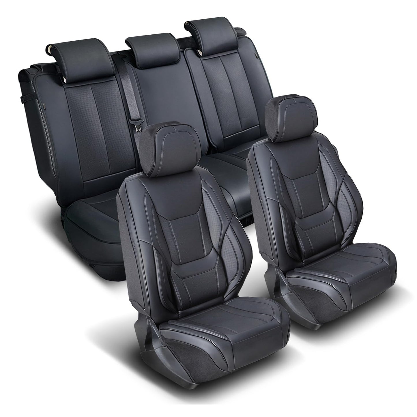 Coverland Custom Car Seat Covers Compatible with 2005-2021 Nissan Frontier Crew Cab, King Cab - Premium Leather Non-Slip Memory Foam Waterproof Custom fit Interior Protector [Full Set Seat-Black]