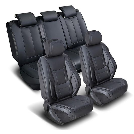 Coverland Custom Car Seat Covers Compatible with 2005-2021 Nissan Frontier Crew Cab, King Cab - Premium Leather Non-Slip Memory Foam Waterproof Custom fit Interior Protector [Full Set Seat-Black]