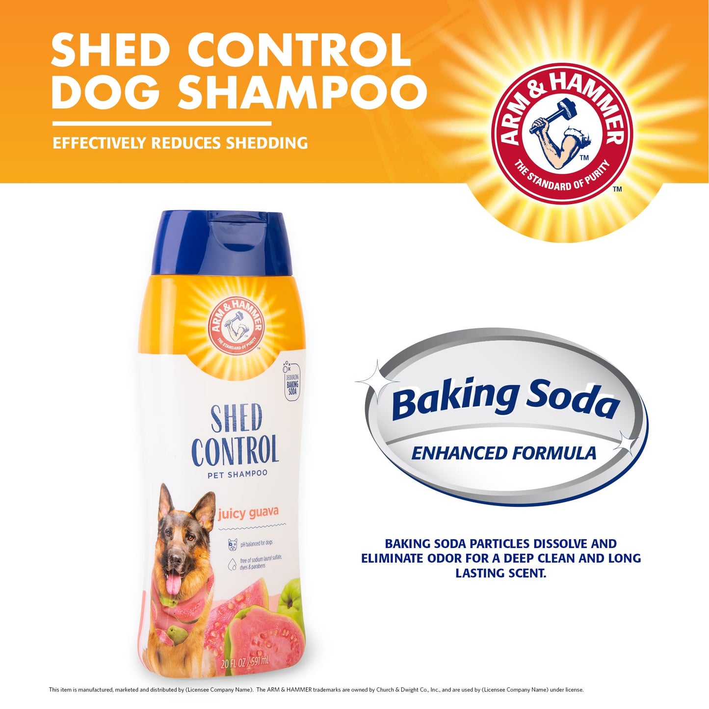 Arm & Hammer for Pets Shed Control Shampoo, 20oz Juicy Guava Scent | Professional Quality Dog Shed-Less Shampoo, De-Shedding Dog Shampoo, Free of Sodium Lauryl Sulfate & Parabens