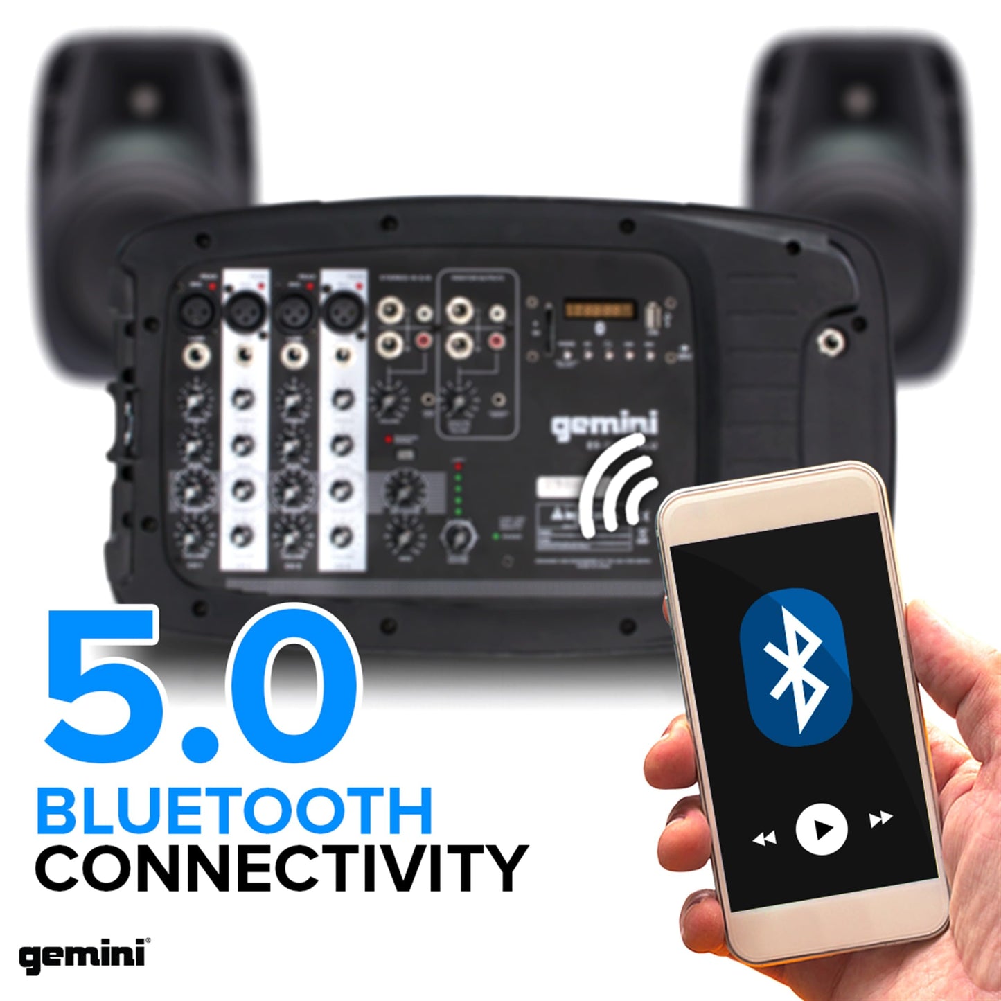 Gemini Portable PA System with Stands, Bluetooth, 600W Powered System with 6-Channel Mixer, Dual 10" Speakers, Mic & Cables—All-in-One for Events, DJs & Fitness (ES-210MXBLU-ST)