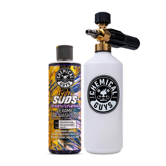 Chemical Guys EQP368 TORQ Professional Snow Foam Cannon Car Wash Snow Foamer + HydroSuds Ceramic SiO2 Foaming Car Wash Soap 16 fl oz (Safe for Cars, Trucks, & More) Works with Pressure Washer