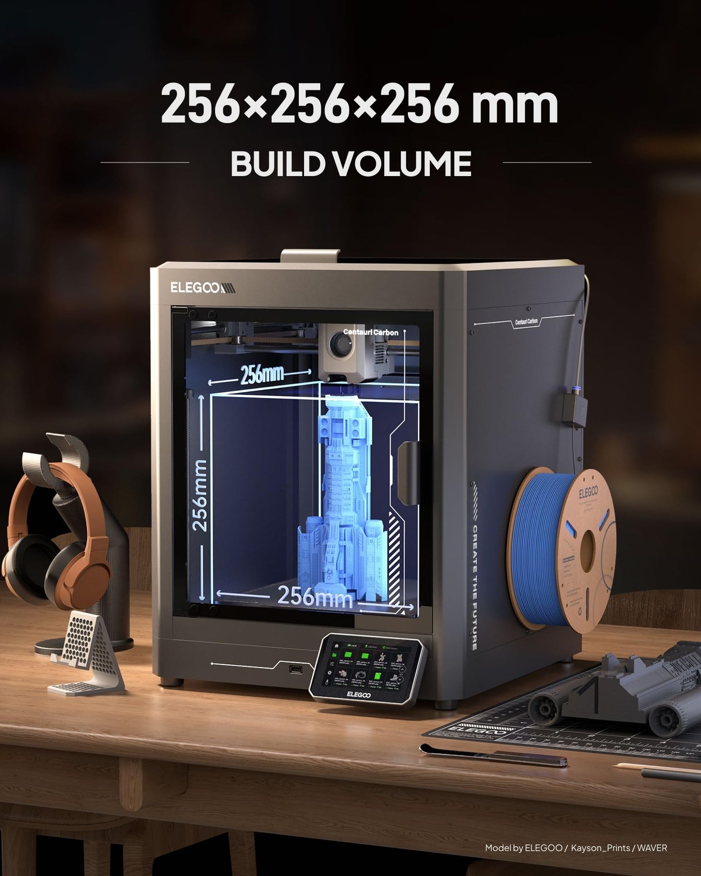 ELEGOO Centauri Carbon 3D Printer, CoreXY 500mm/s High Speed Printing with Auto Calibration, 320°C Nozzle and Built-in Camera, Ready to Print Out of The Box, 256x256x256mm Printing Size