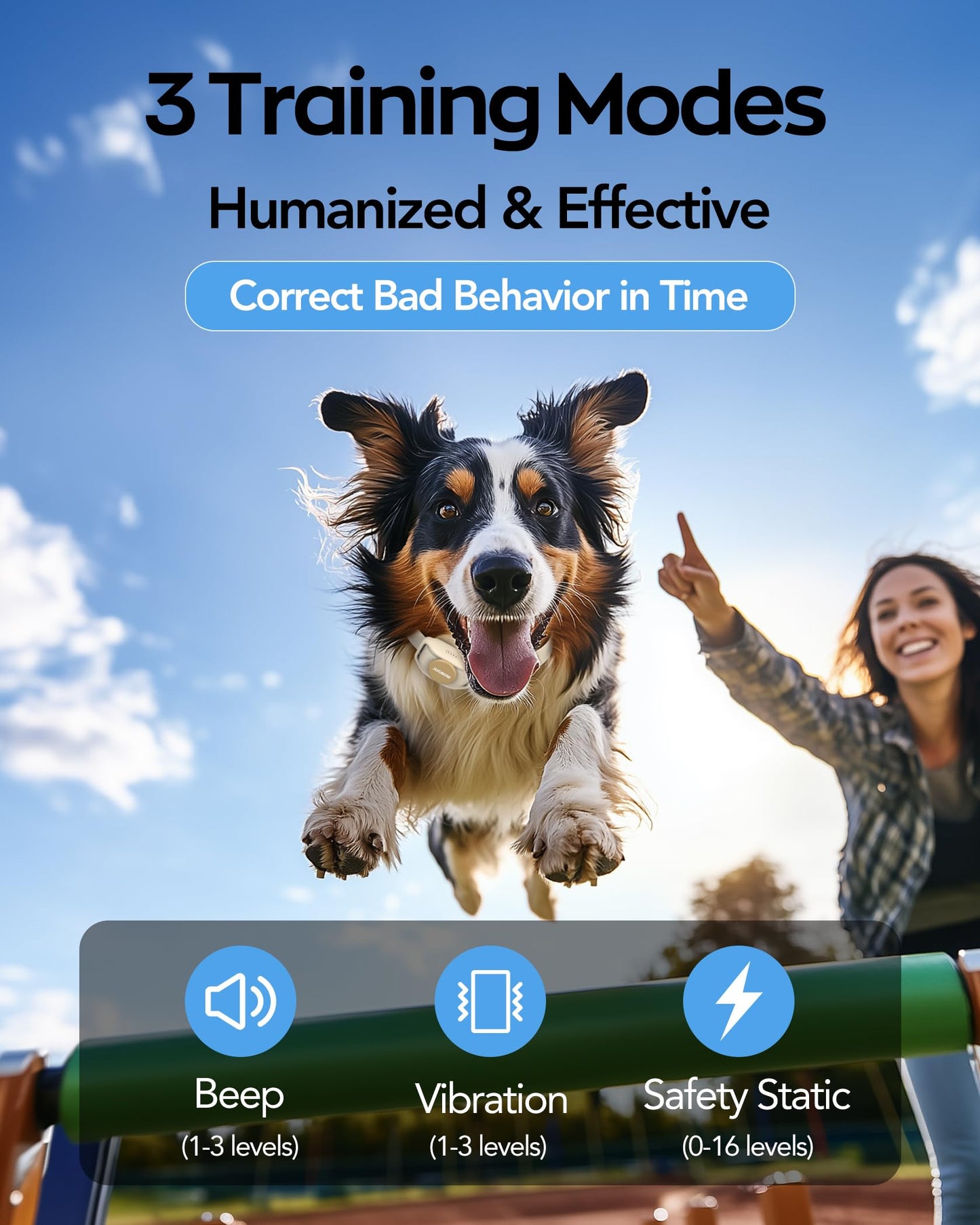 Jugbow Dog Training Collar - 4200FT Remote Dog Collar with 3 Training Modes, Electric Collar with LED Light & IPX8-Waterproof, Rechargeable E-Collar for Small Medium Large Dogs (Beige)