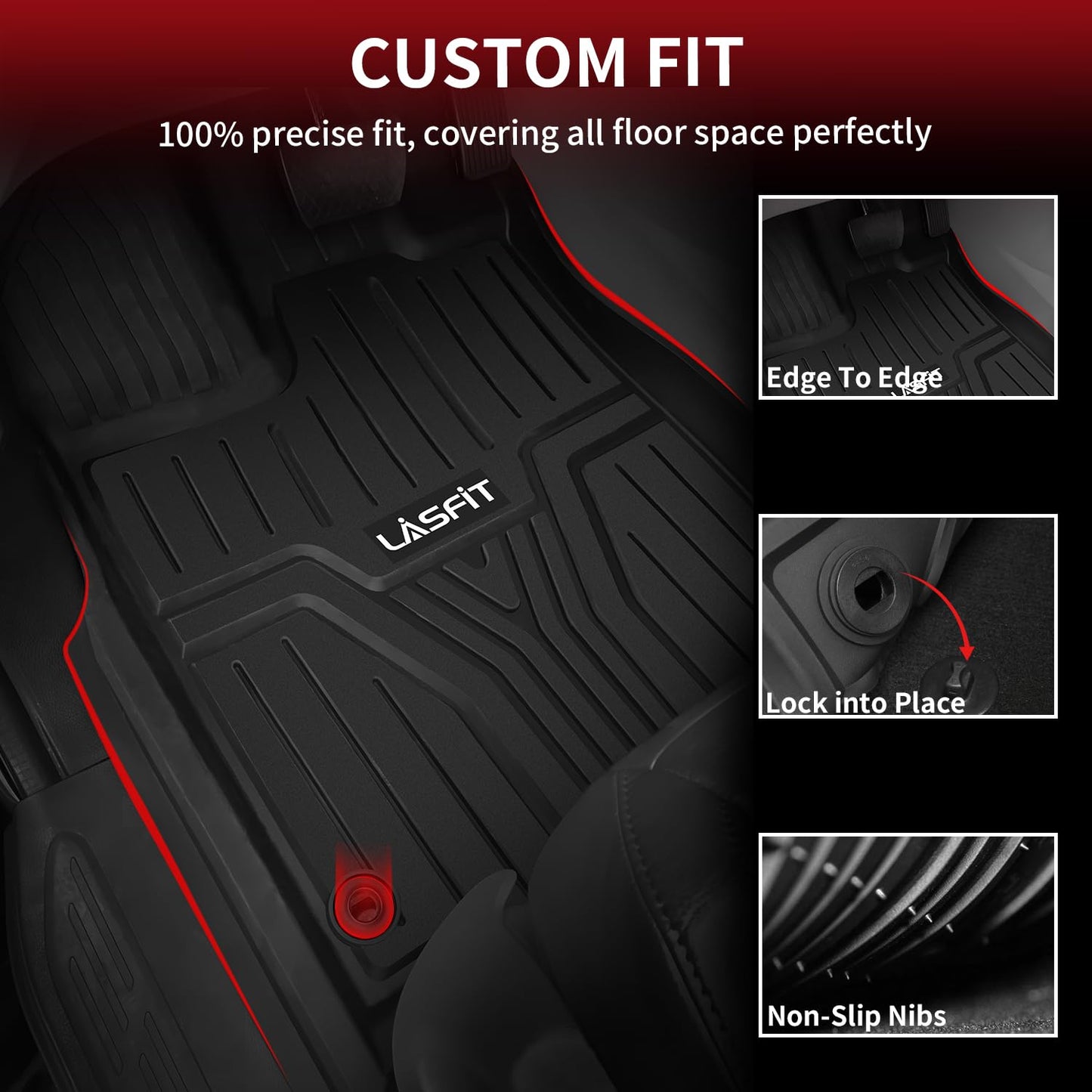 LASFIT Floor Mats for Honda Odyssey 2026 2025 2024 2023 2022 2021 2020 2019 2018 Mini Passenger Van, All Weather TPE Car Liners,1st & 2nd & 3rd Row Only (Excludes Trunk Mat), Black