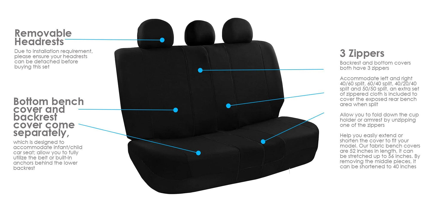 FH Group Light Breathable Durable Washable Flat Foam Padding Cloth Full Set Car Seat Covers, Airbag & Split Compatible w Gift - Universal Fit for Cars Trucks and SUVs (Black)
