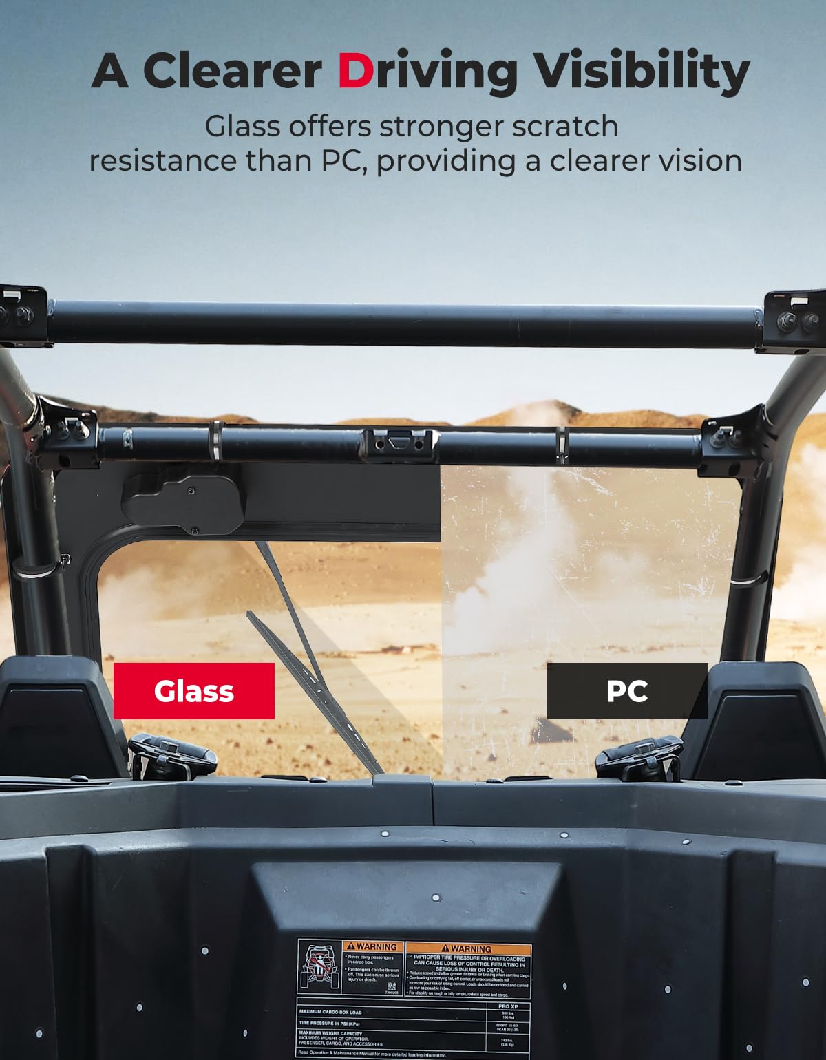KEMIMOTO PRO XP Electric Wiper Windshield Travel on Rainy Day Compatible with Polaris RZR PRO XP/RZR Turbo R 2020-2024, Scratch Resistant Heavy Duty Front Full Glass Window Automatic Mode