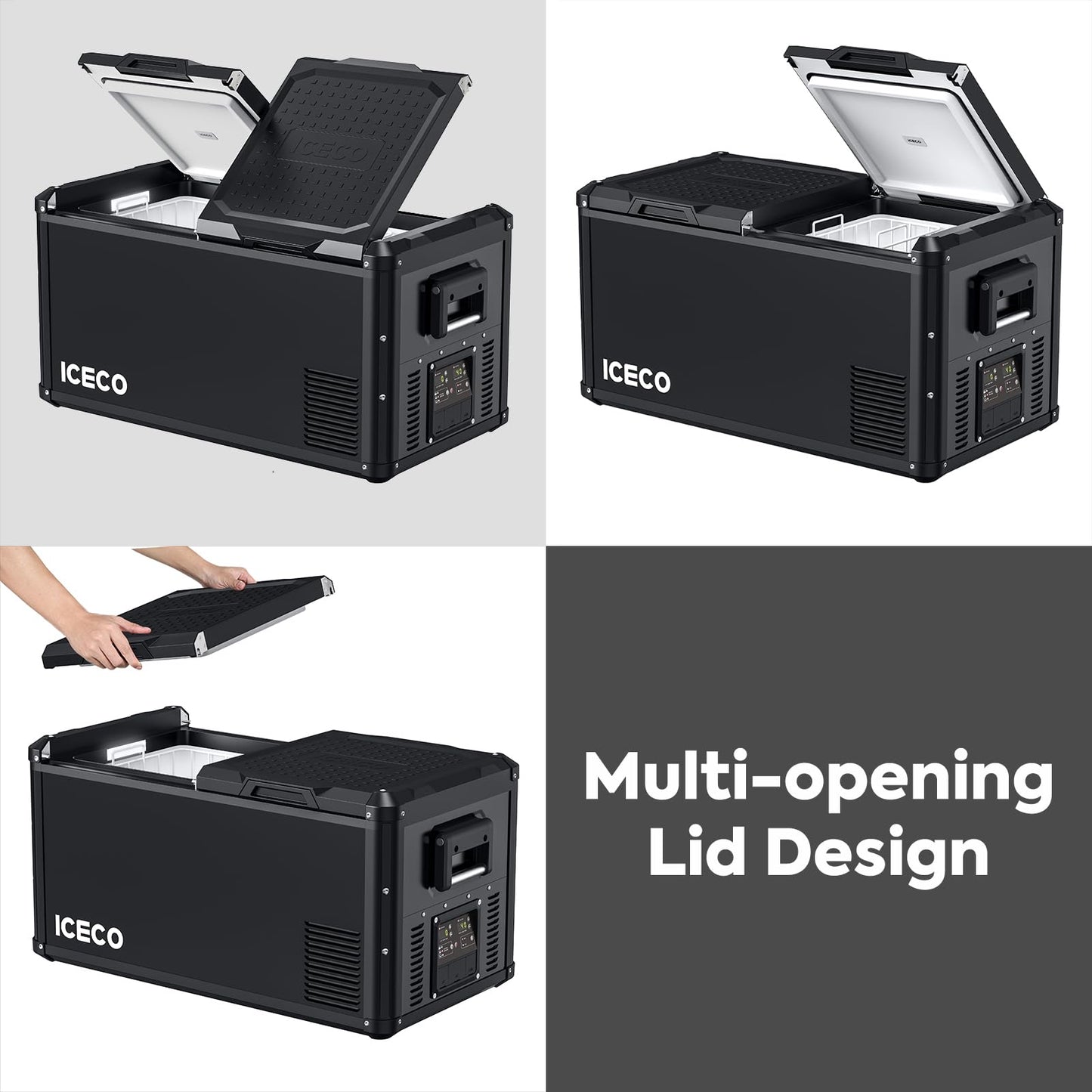 ICECO VL75 ProD Portable Refrigerator with Multi-directional Lid, 12V Dual Zone Fridge Freezer Powered by SECOP, Dual USB & 12/24V DC, 110-240V AC, 0°F to 50°F, Car, RV, Outdoor Use|with 250wh Battery