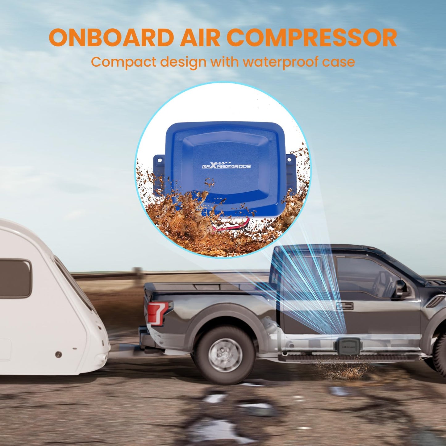 maXpeedingrods On Board Air Compressor System Universal Air Bag Compressor Kit with Gauge Air Line Fittings for Trucks Vans Blue