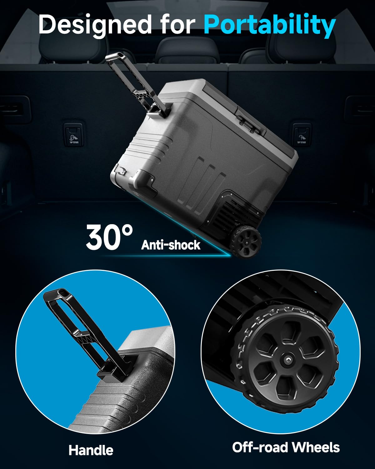 Feelfunn Car Fridge Portable 12 Volt Refrigerator - 53 Quart(50L) Electric Cooler with 12/24V DC&110-240V AC for Truck Van RV Camper SUV, 12v Cooler with Wheels for Camping Boat Travel, -4~68°F