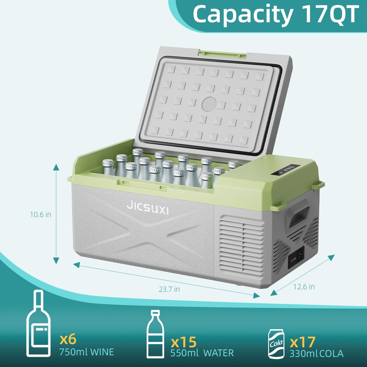 JicSuXi 12V Car Refrigerator, 17 Quart Portable Freezer 12 Car Fridge (-4F~68F) Compressor Electric Cooler with 12/24V DC 110-240V AC, APP Control For Car Truck RV Camping, Travel Outdoor Home