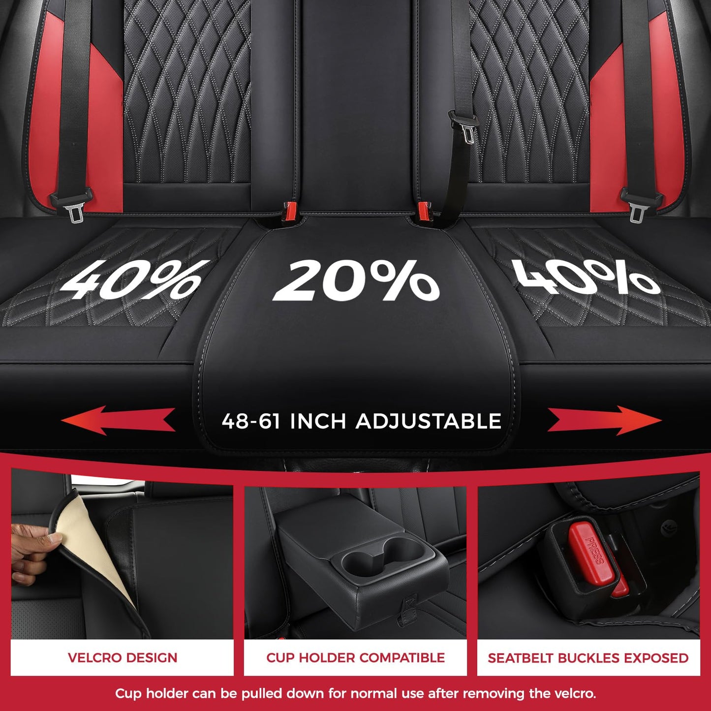 FREESOO Black Red Car Seat Covers Full Set - Faux Nappa Leather Seat Covers for Cars, Breathable Waterproof Front Seats with Lumbar Support and Rear Seat Cover, Fit for Automotive Sedans SUVs Pickups