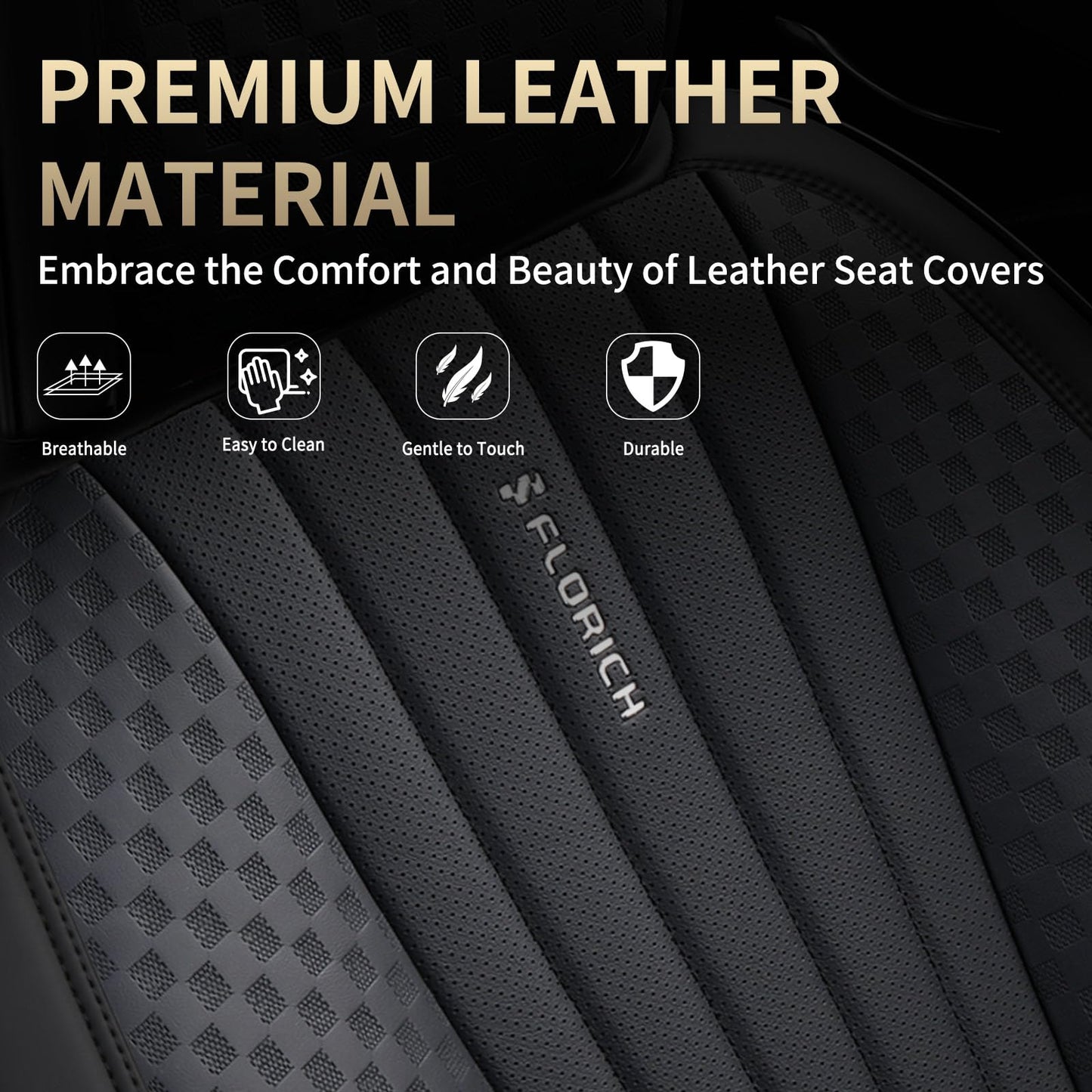 FLORICH Car Seat Covers, Premium Leatherette Car Seat Cushions Full Set, Black Seat Covers for Cars Front Seats and Back, Automotive Seat Protectors Universal Fit for Most Sedans Cars SUV Trucks