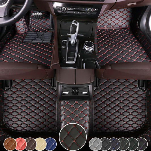 Car Floor Mat for Nissan Altima 2013-2018,Nappa Leather Full Coverage Auto Floor Mats All Weather Luxury Floor Liners(Black Red,Full Set)