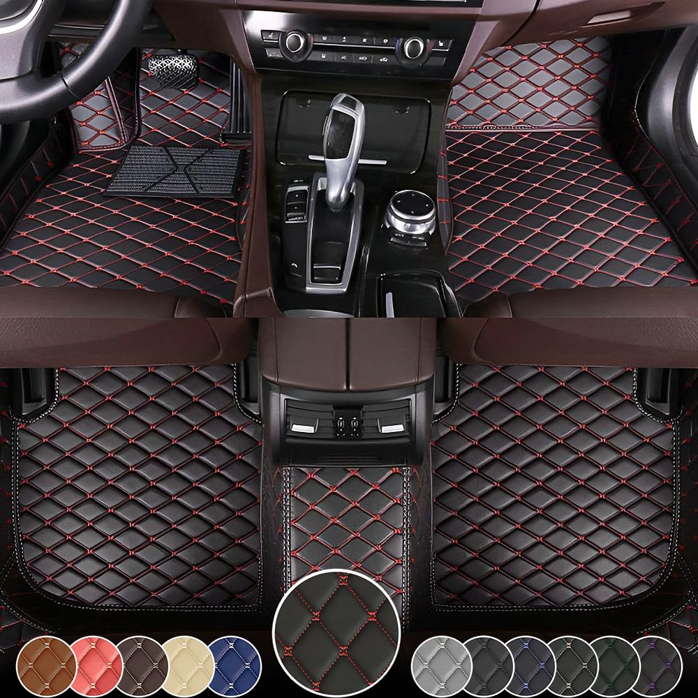 Car Floor Mat for Nissan Altima 2013-2018,Nappa Leather Full Coverage Auto Floor Mats All Weather Luxury Floor Liners(Black Red,Full Set)