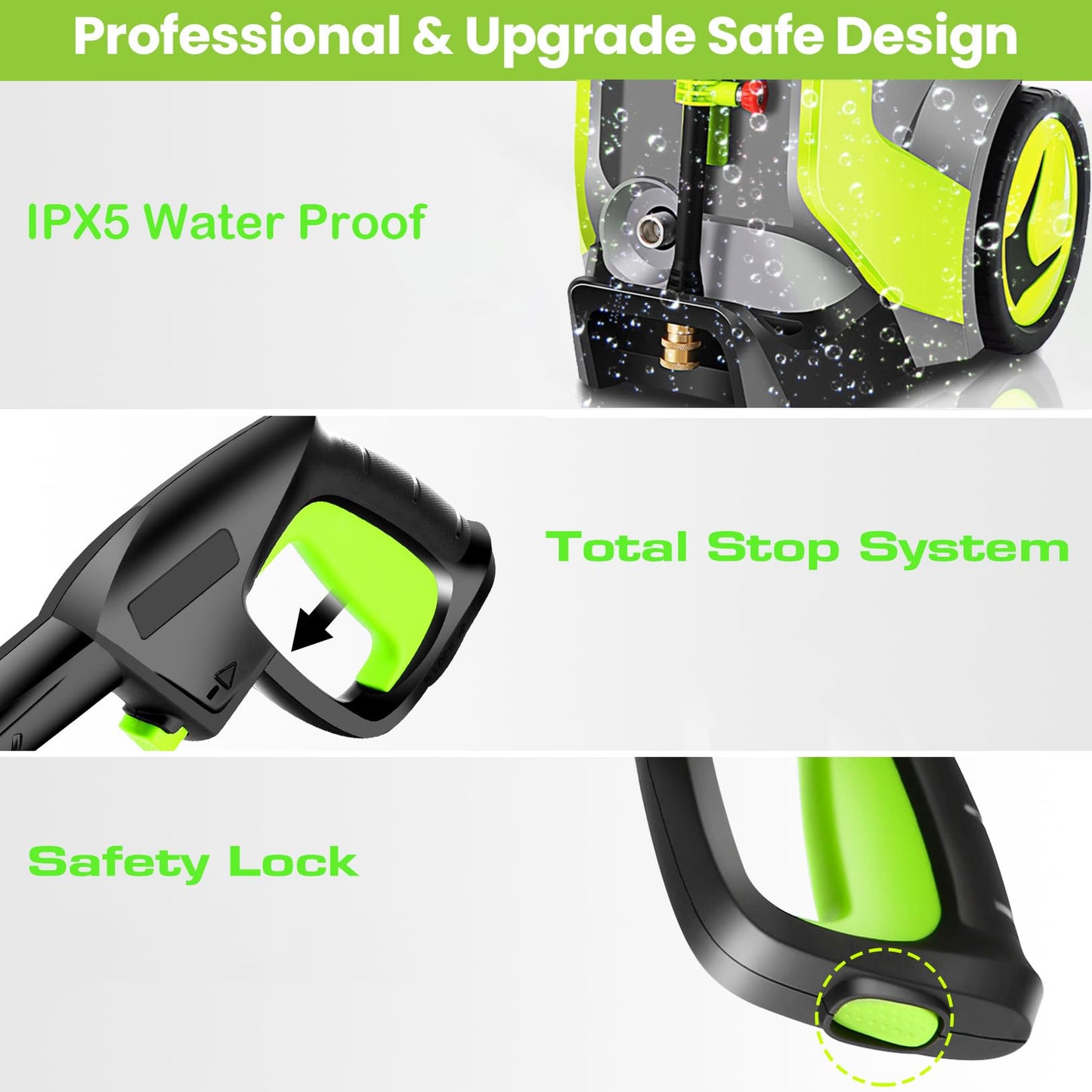 commowner Electric Pressure Washer 5000PSI 4.0GPM Power Washers with M22-14mm Pressure Hose 33FT, Power Sprayers High Pressure with 1/4" QC Compatible Surface Cleaner for Home Cars Driveways, LGreen