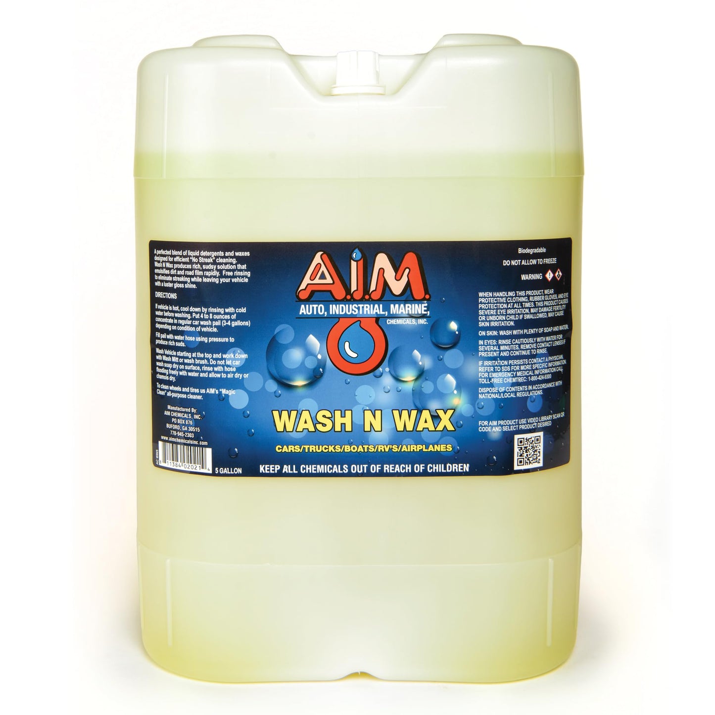 AIM Chemicals Wash N Wax Car Soap - pH neutral for cars, trucks, boats, and RVs. Protects wax and sealants. Use with foam cannon or hand wash. Ideal for detailing and cleaning supplies (AC WW5)