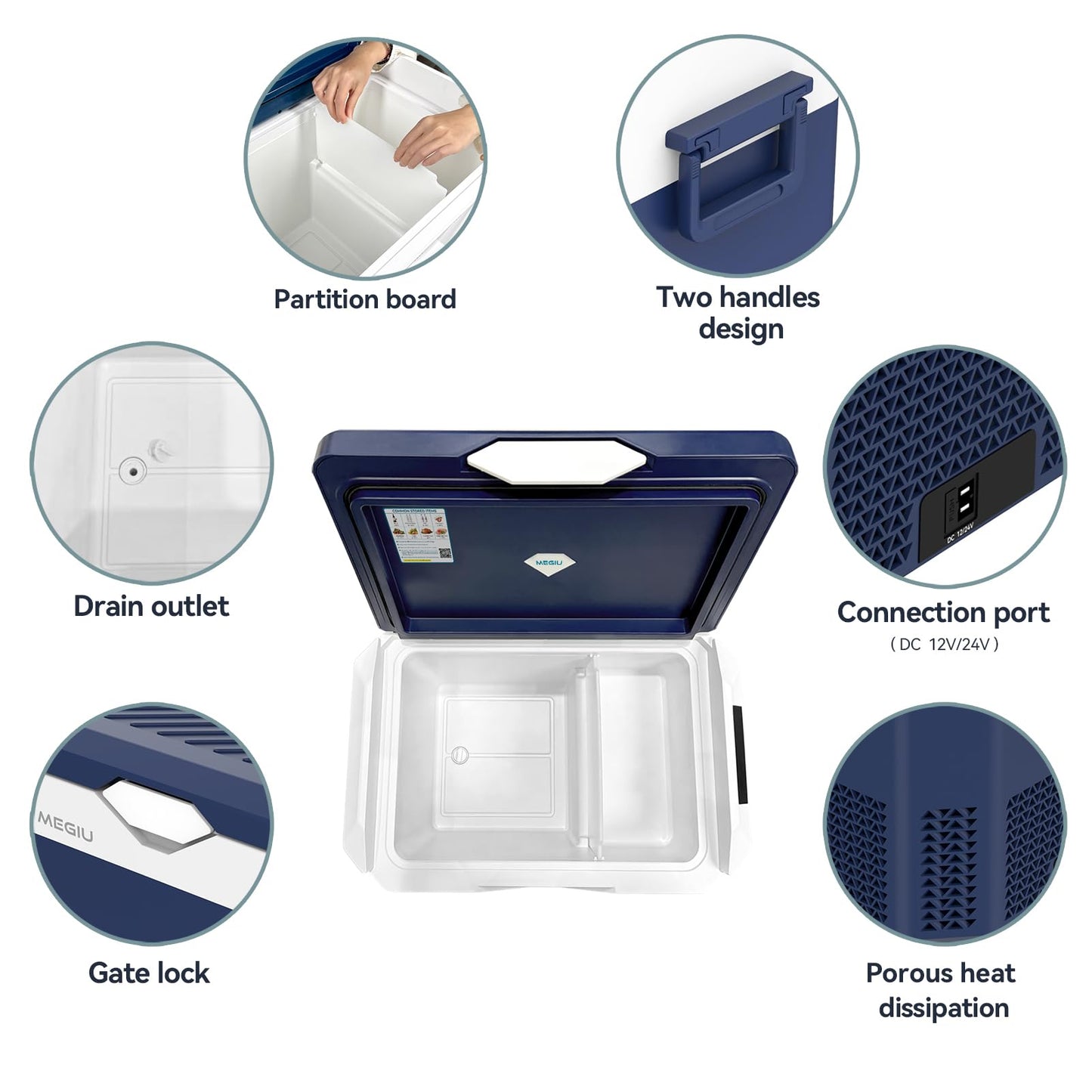 Megiu Car Refrigerator Portable 12V Fridge 32 Quart 12 Volt Freezer Compressor Cooler 12V/24V DC 110～240 V AC for Truck Van RV Camper SUV and Home Use