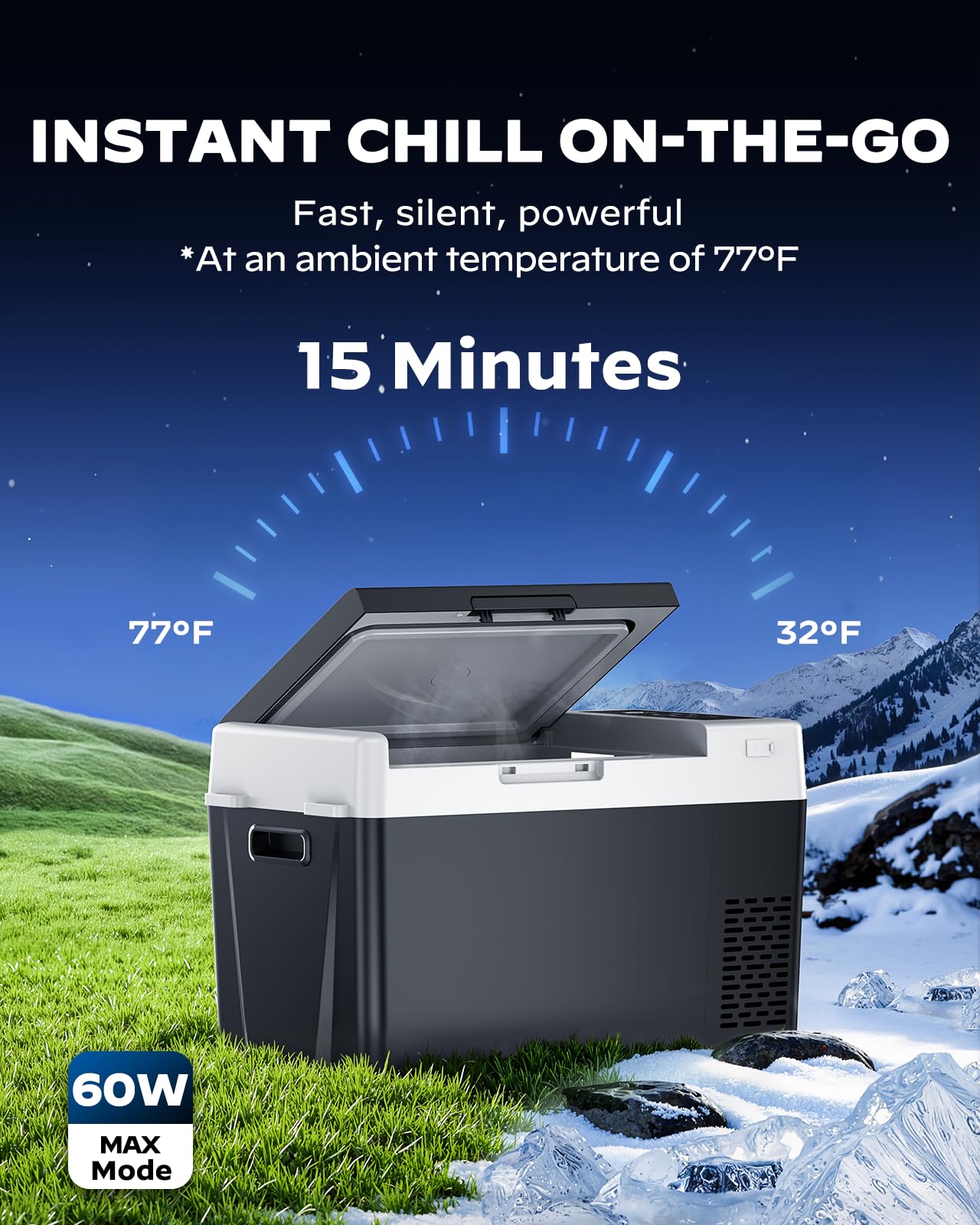 Marsail 12V Car Fridge 25QT Portable Freezer -4°F to 68°F, Compressor Cooler for Camping Travel Truck RV Home, Efficient Cooling & ECO Mode, Black