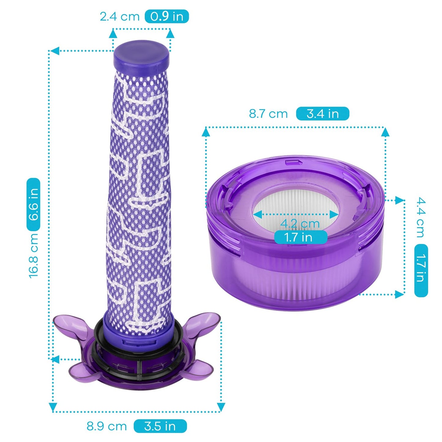 Upgraded V8 Vacuum Filter Replacement Kit for V7 V8 New Version Car+Boat handheld Vacuum Animal Extra SV25 SV10, 2 Star Pre-Filters and 2 HEPA Post-Filters Replace Part No. 965661-05 & 967478-05