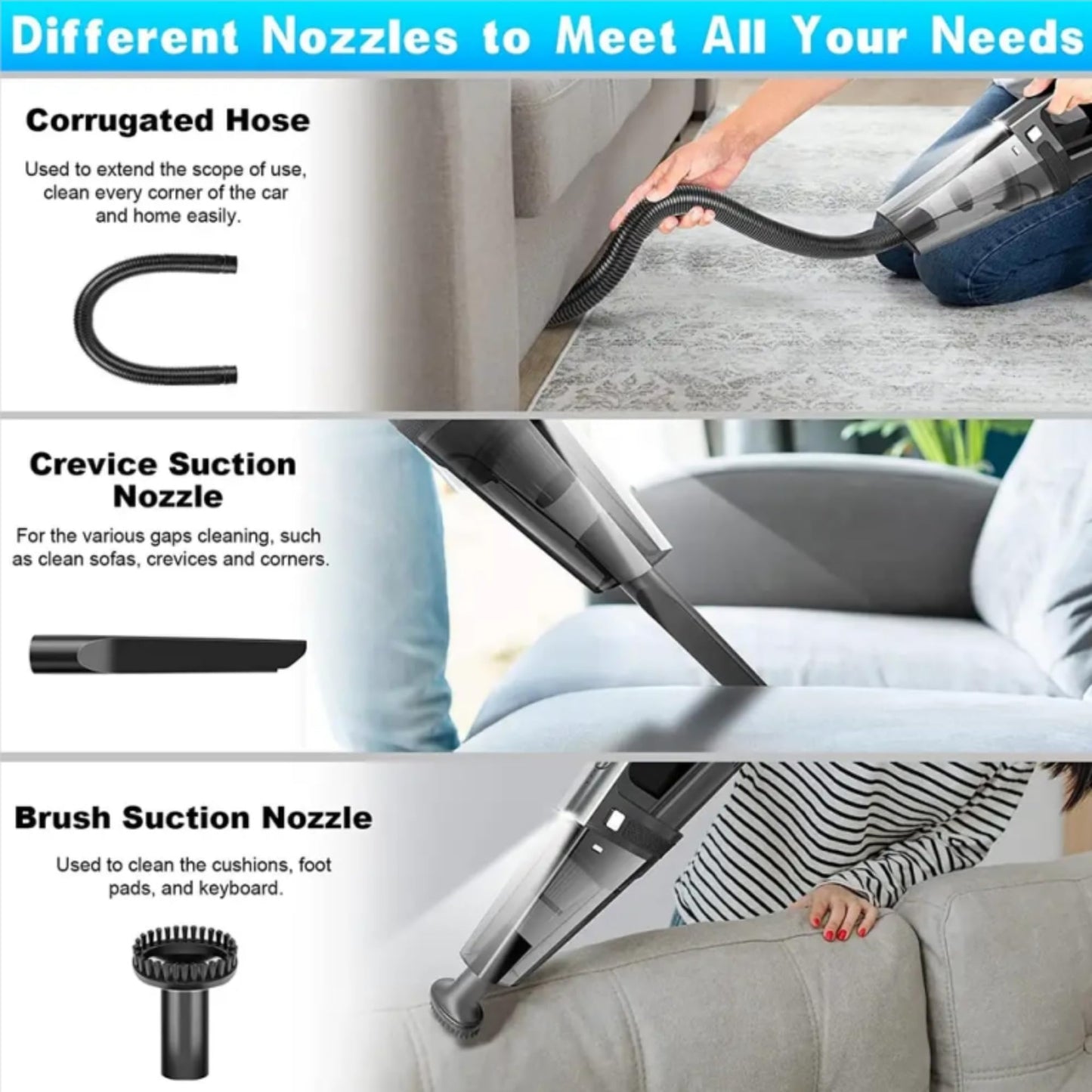 Portable Handheld Car Vacuum Cleaner – High Power DC 12V, Lightweight Mini Vacuum with 16ft Cord & Multi Attachments, Small Dust Buster for Car and Home Cleaning