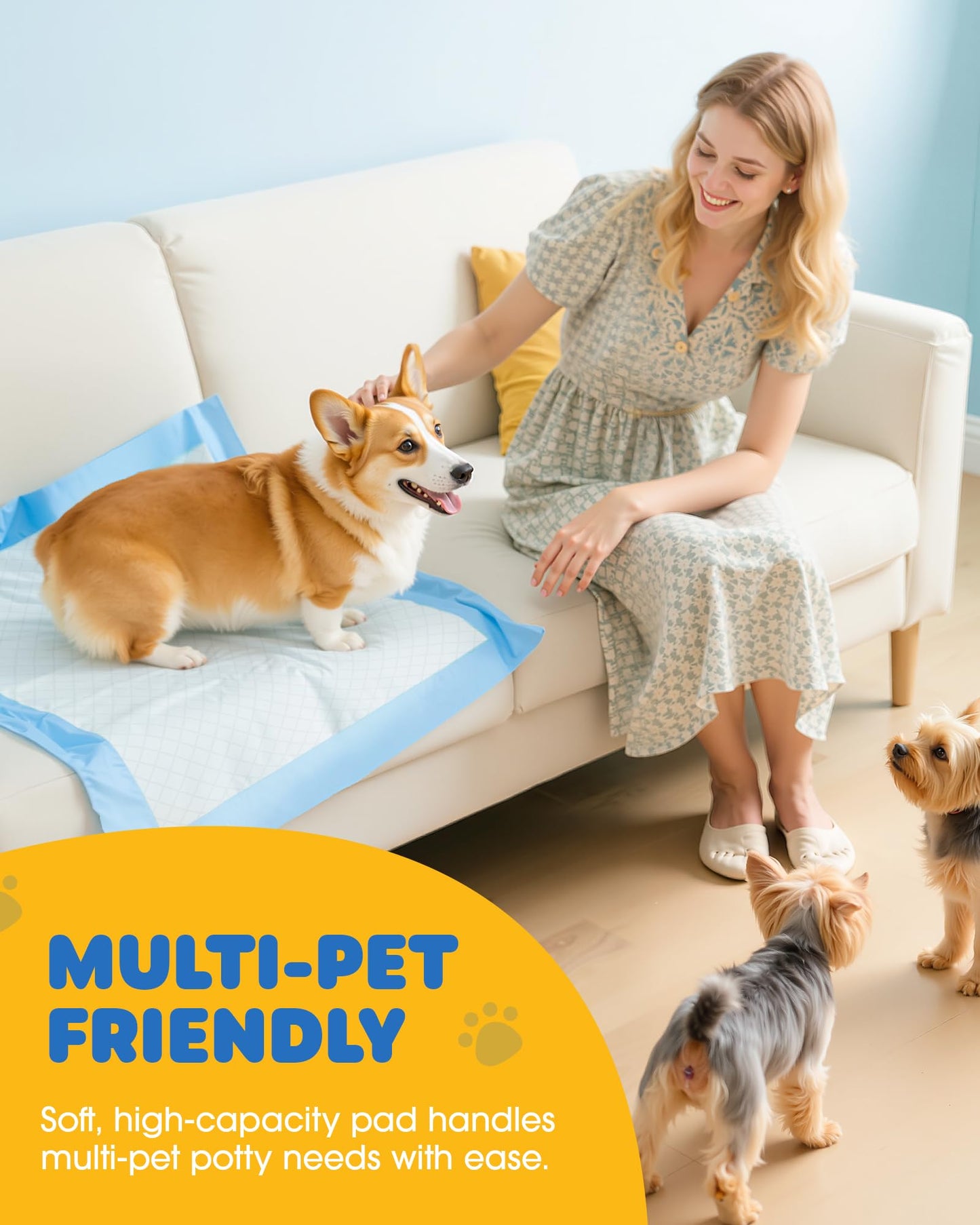 Powools 100-Pack X-Large Puppy Pads - 34'' x 28'' Pee Pads for Dogs Potty Training with Leak-Proof Quick-Dry Design, 6-Layer Wee Wee Pads for Dogs, Blue