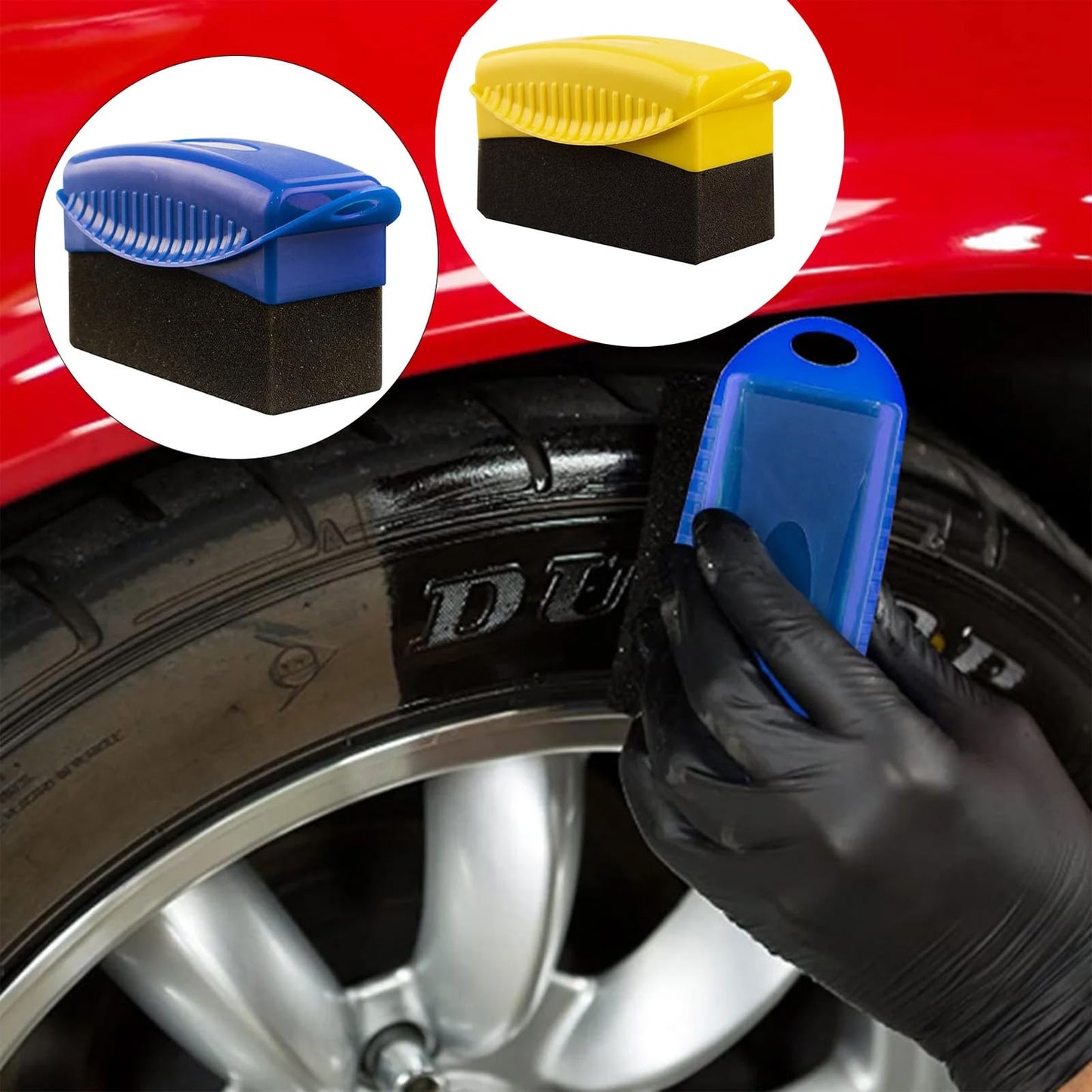 2PCS Tire Shine Applicator,Reusable Car Tire Shine Sponge Applicator with Lid,Foam Auto Tire Dressing Applicator for Waxing Polishing Cleaning,Tire Shine Applicator Brush,Wheel Brush for Car Detailing