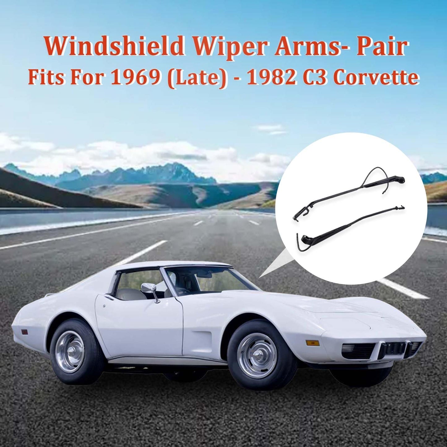 OLIMPOCICLI 1969 (Late) - 1982 Corvette Windshield Wiper Arms Pair C3 NEW