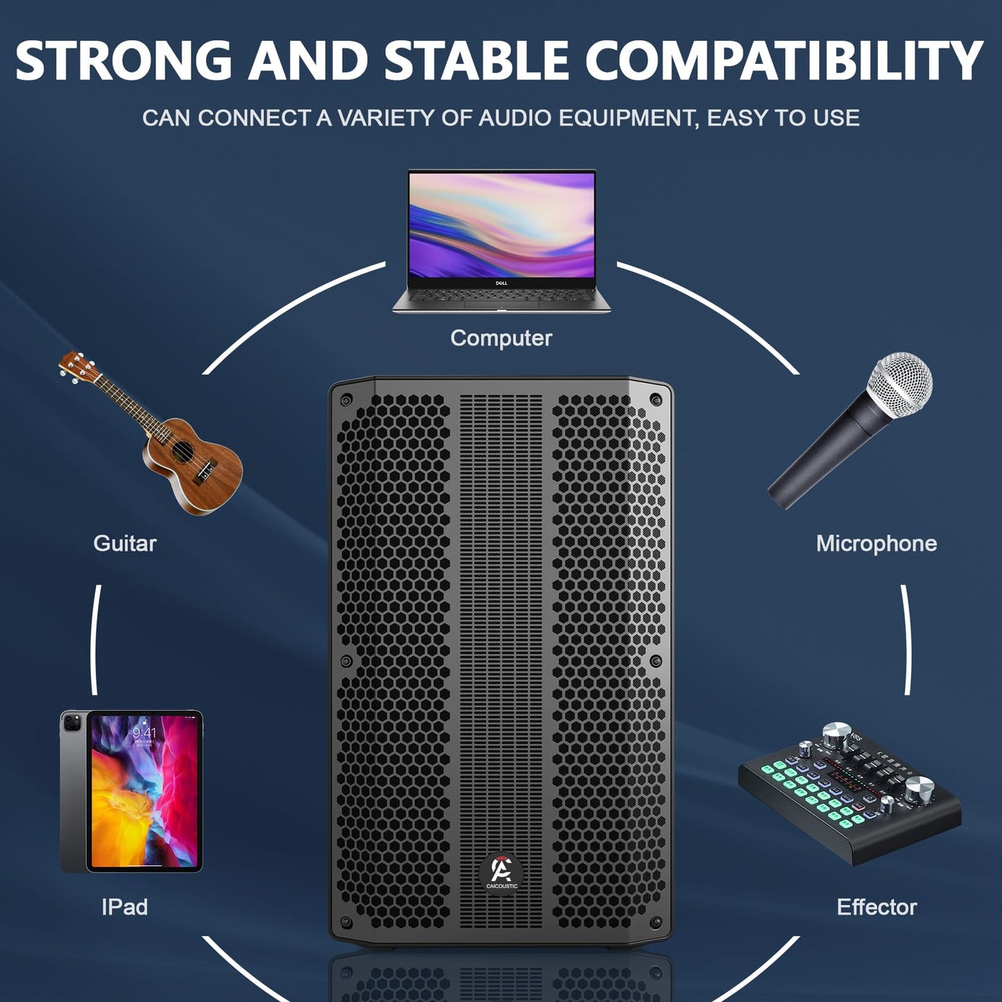 CAICOUSTIC 12-inch PA Speaker System with Bluetooth – Portable Dual DJ Speakers with Stands, Full-Range Stereo Sound for Events & Performances