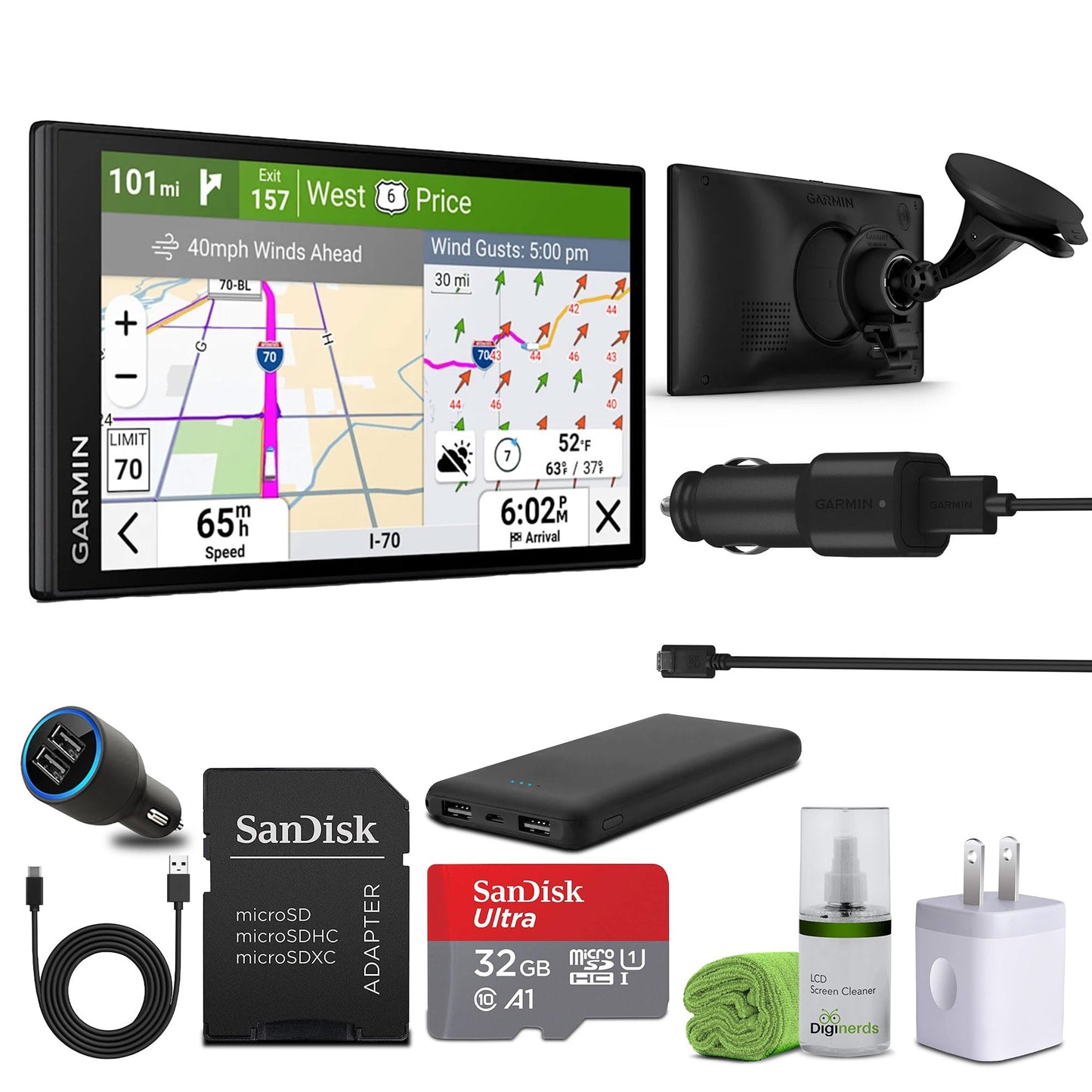 Garmin Dezl OTR620 GPS Truck Navigator 6" Display Touchscreen, Commercial GPS Navigation for Semi-Truck Driver Bundle with LCD Cleaning Kit + 32GB SD Memory Card + More Accessories