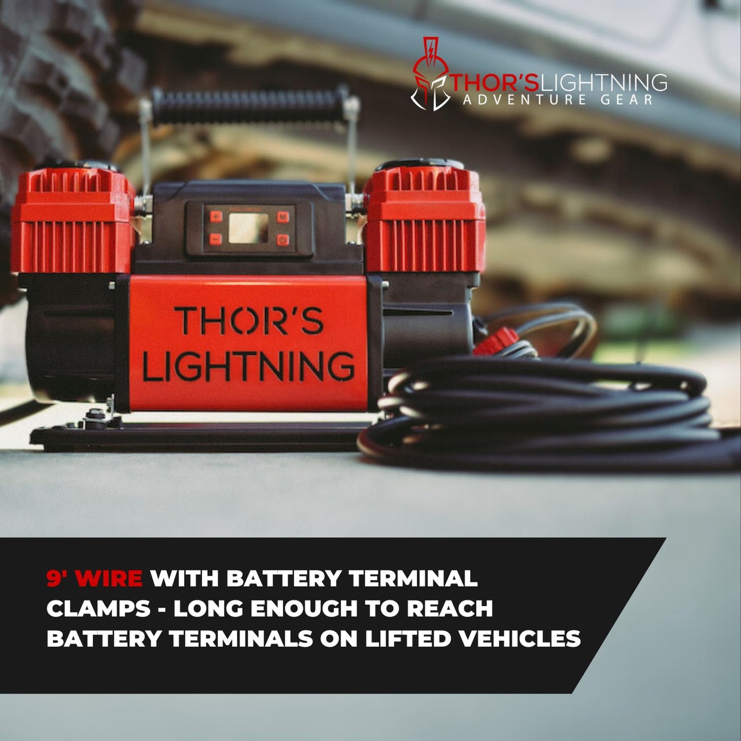 Thor's Lightning Air Systems Portable Automatic Air Compressor, 12V Battery Powered, 10.6 CFM with Digital Screen and Pre-Set Pressure (PSI) Technology