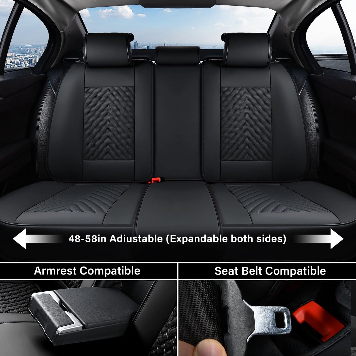 Coverado Seat Covers Full Set, Luxury Leather Car Seat Covers for Car with Lumbar Support, Automotive Seat Covers Waterproof Car Seat Protector Universal Fit for Most Cars SUV Truck(Black)