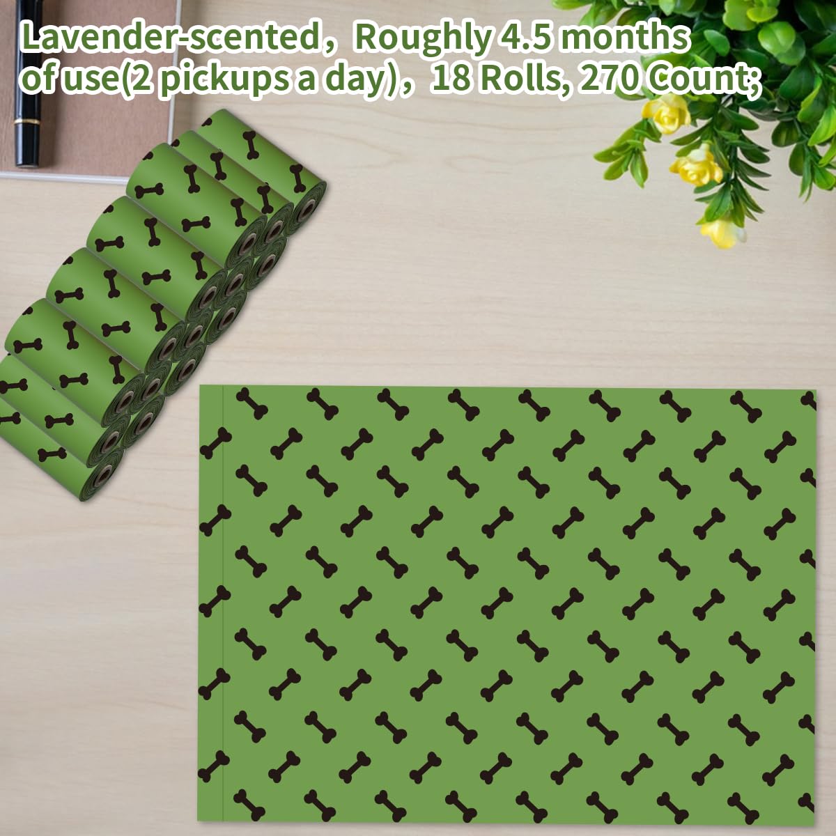 RMancipate Green Dog Poo Bags Lavender scent - 270 Large Biodegradable Poop Bags, Extra Thicken Strong Corn Starch Blended Compostable Leak Proof Poop Waste Bag for Dogs