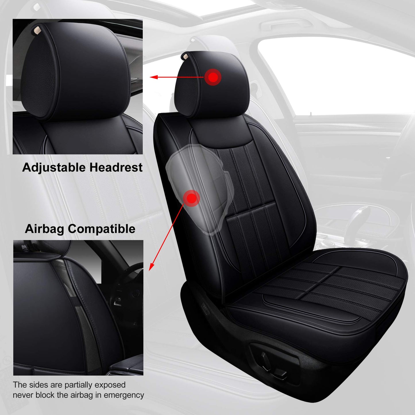 AOOG Leather Car Seat Covers for Cars SUV Pick-up Truck, Universal Full Set Black