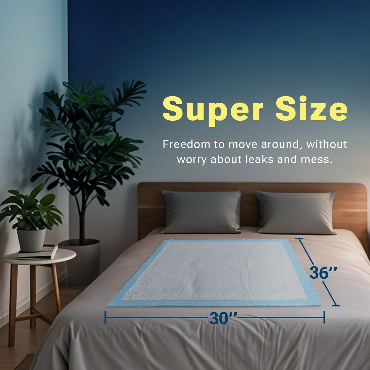 CLEAN SPACES 30" x 36" 50 Count Super Absorbency Disposable Bed Pads for Adults, Leakproof Quick Drying Underpads for Adults Baby Puppy, Incontinence Pads, Puppy Pad Dog Training Pee Pads