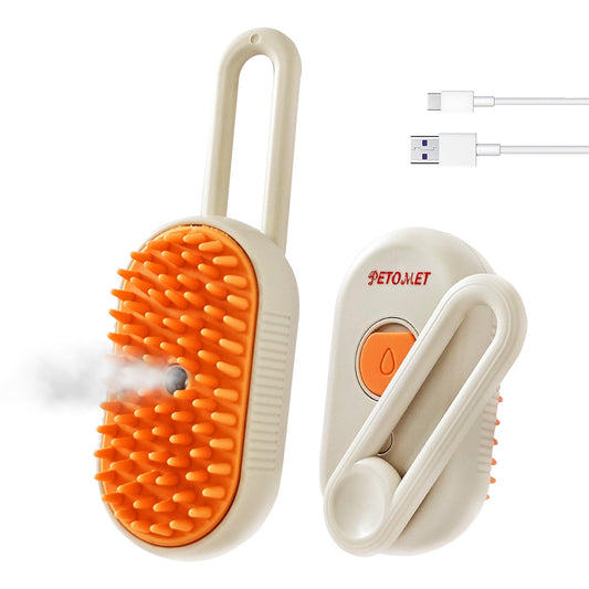 PETOMET 4 in 1 Cat steam brush, steam brush for dogs, rabbits., Pet spray comb for shedding and grooming, Gentle Technology, Easy-to-Clean, massage, Grooming Washable, useful for shedding